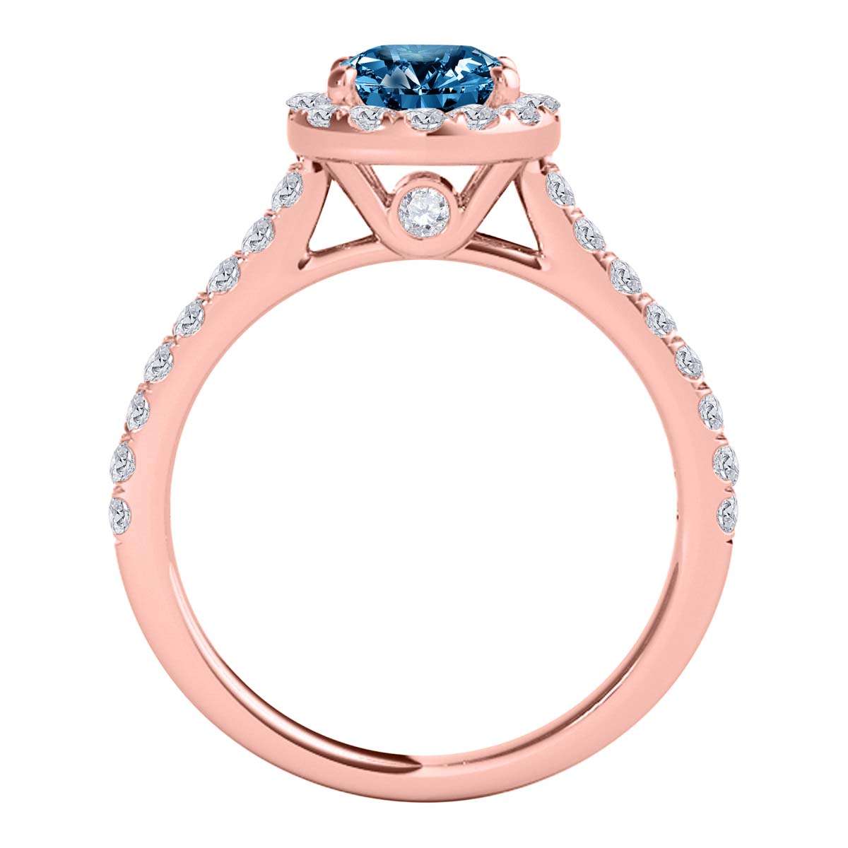 1.6 Carat Blue and White Diamond Halo Bridal Set Engagement Ring in 18K Rose, White, and Yellow Gold Mauli Jewels