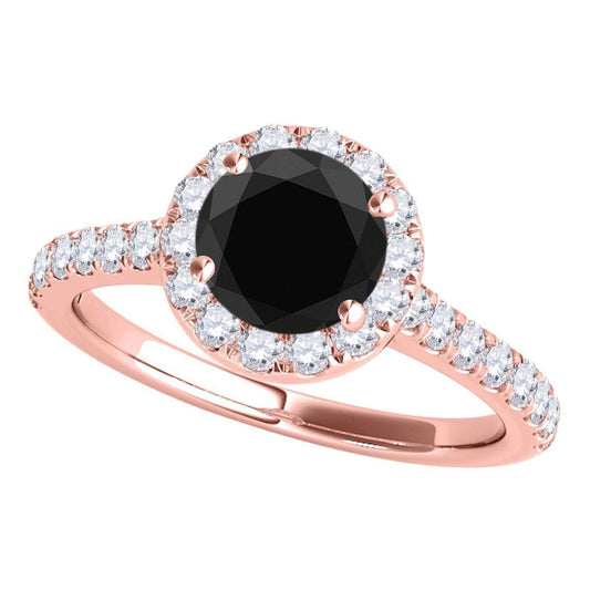 1.6 Carat Black and White Diamond Halo Bridal Set Engagement Ring in 18K Rose, White & Yellow Gold Mauli Jewels