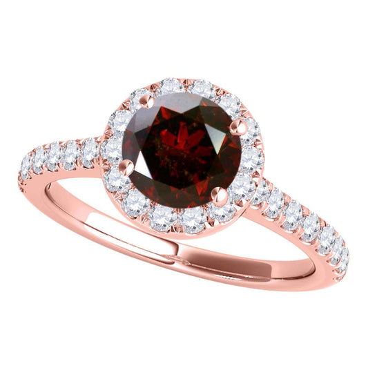 1.6 Carat Red and White Diamond Halo Bridal Set Engagement Ring in 18K Rose, White, and Yellow Gold Mauli Jewels