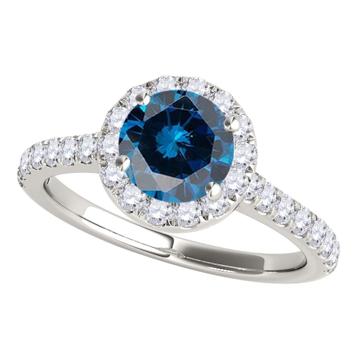 1.6 Carat Blue and White Diamond Halo Bridal Set Engagement Ring in 18K Rose, White, and Yellow Gold Mauli Jewels