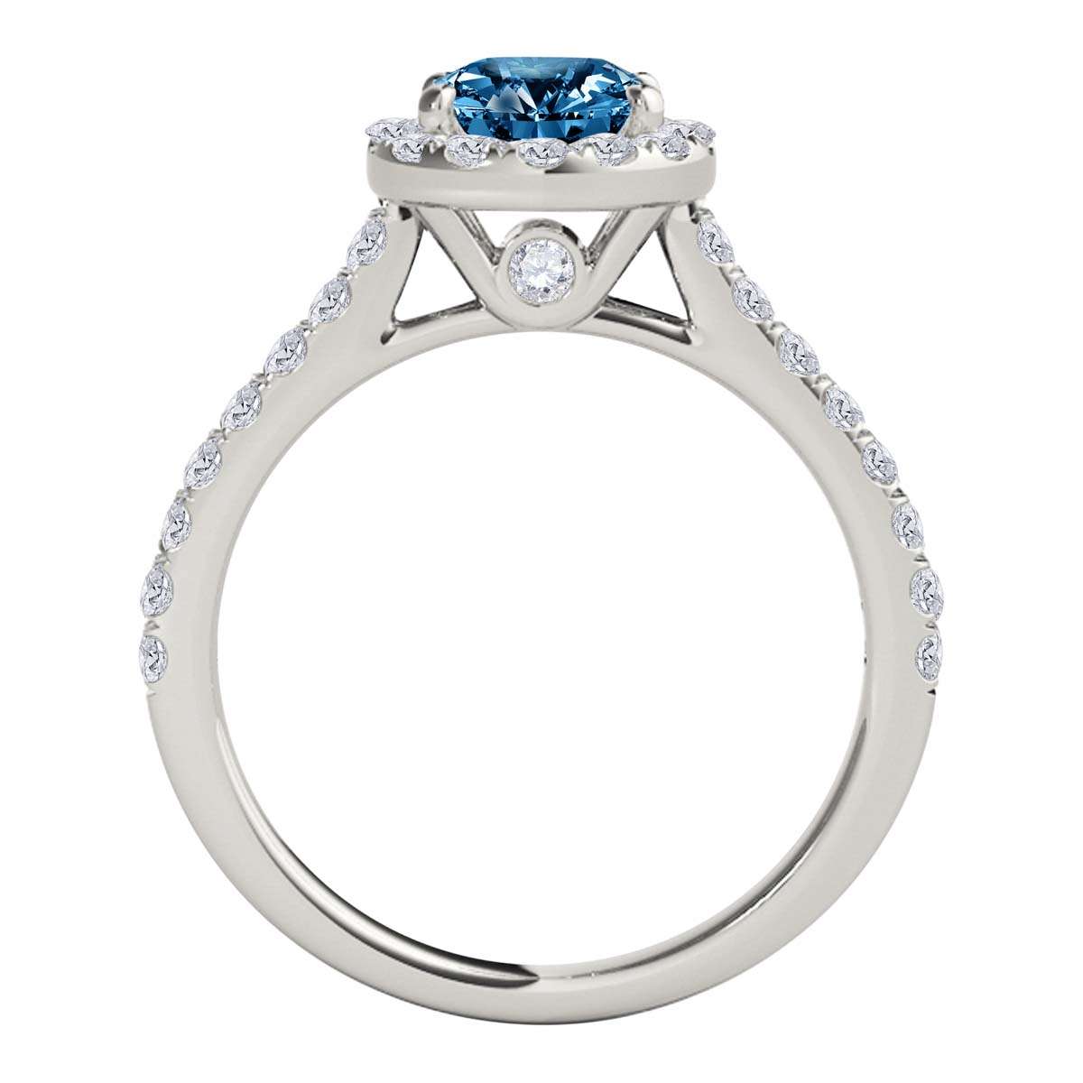 1.6 Carat Blue and White Diamond Halo Bridal Set Engagement Ring in 18K Rose, White, and Yellow Gold Mauli Jewels