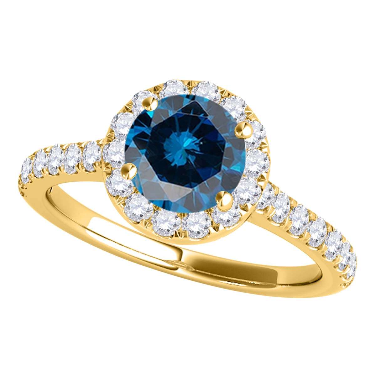 1.6 Carat Blue and White Diamond Halo Bridal Set Engagement Ring in 18K Rose, White, and Yellow Gold Mauli Jewels