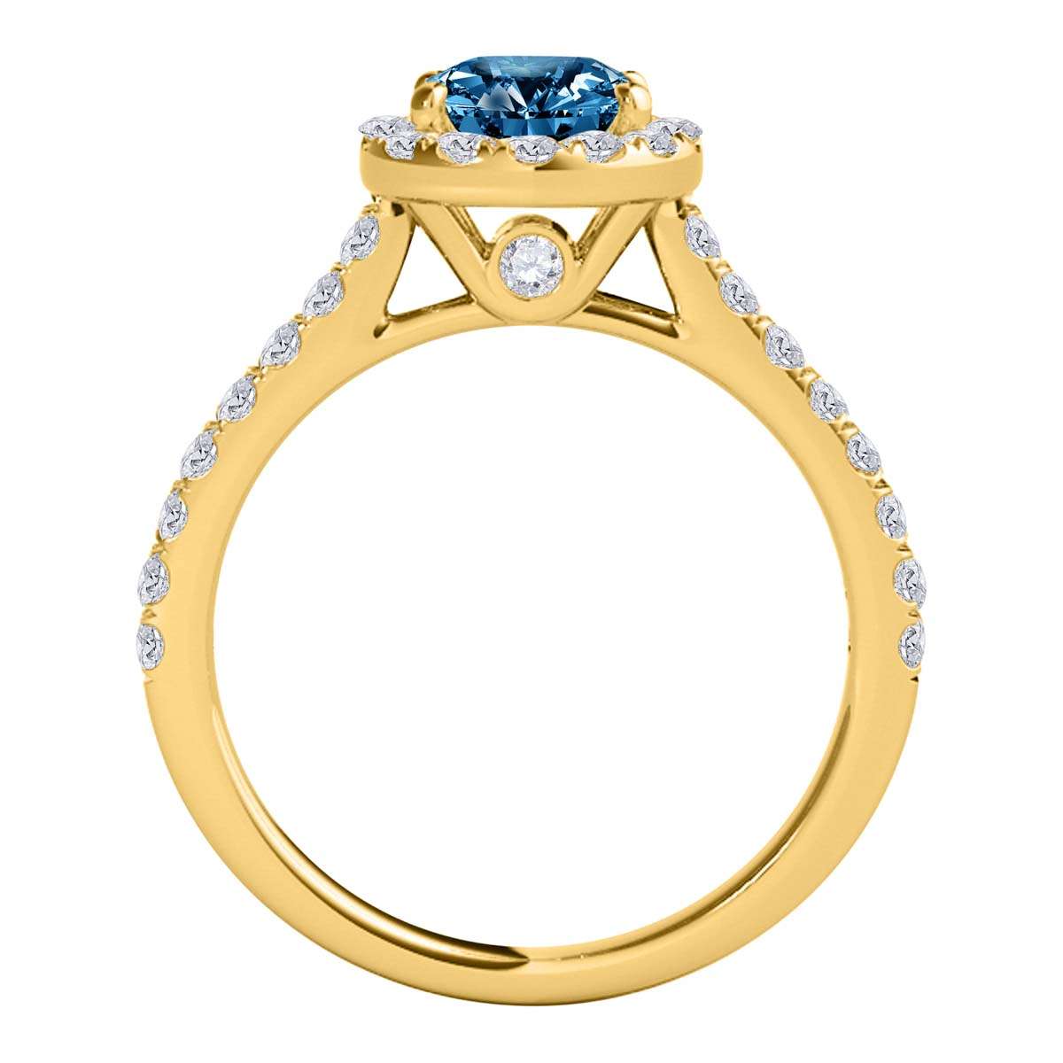 1.6 Carat Blue and White Diamond Halo Bridal Set Engagement Ring in 18K Rose, White, and Yellow Gold Mauli Jewels
