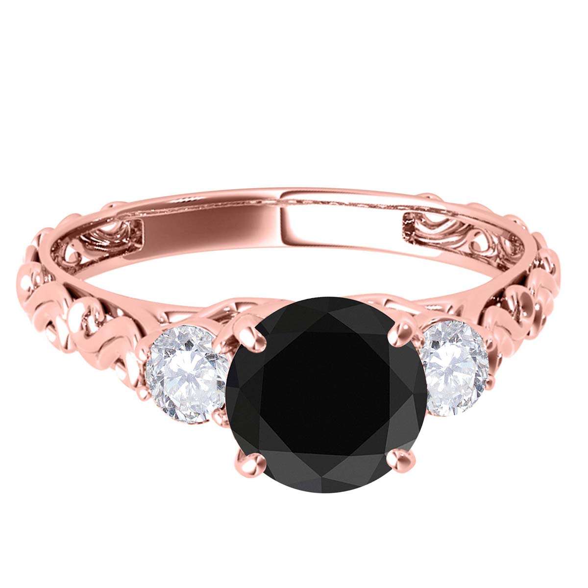 MAULI JEWELS1.05 Carat Natural Black & White Diamond Three Stone In 18K White Rose Yellow Gold Mauli Jewels