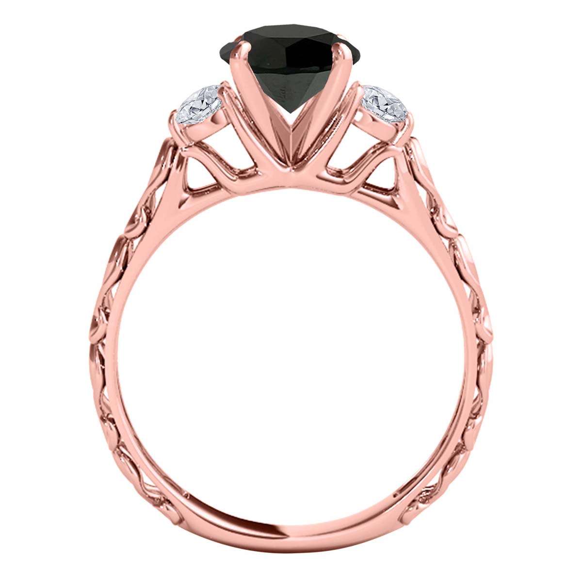 MAULI JEWELS1.05 Carat Natural Black & White Diamond Three Stone In 18K White Rose Yellow Gold Mauli Jewels