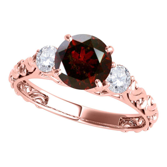 MAULI JEWELS 1.05 Carat Natural Red & White Diamond Three Stone Antique In 18K White Rose Yellow Gold Mauli Jewels