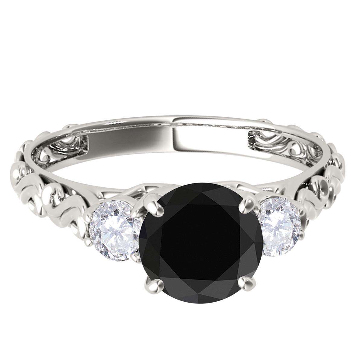 MAULI JEWELS1.05 Carat Natural Black & White Diamond Three Stone In 18K White Rose Yellow Gold Mauli Jewels