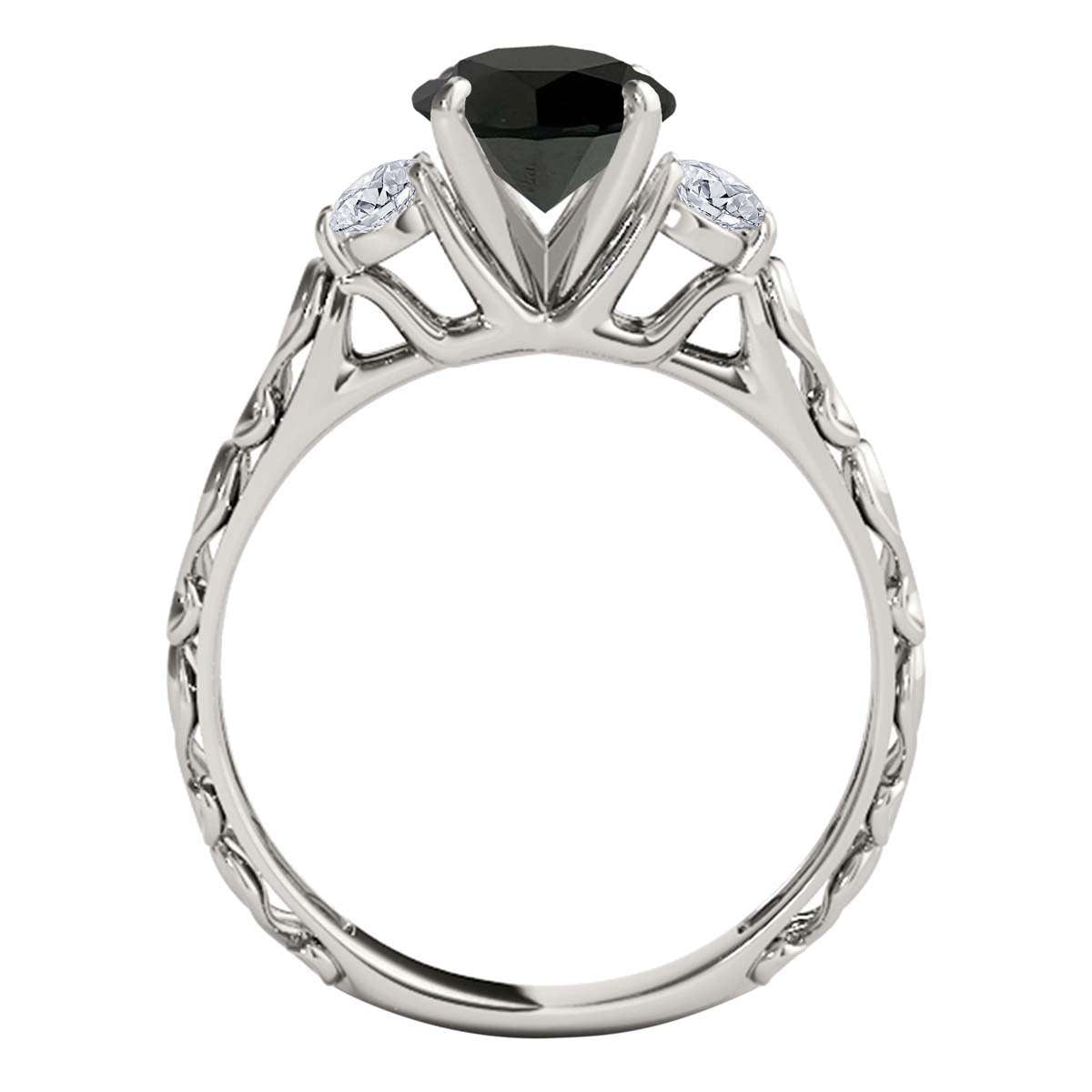 MAULI JEWELS1.05 Carat Natural Black & White Diamond Three Stone In 18K White Rose Yellow Gold Mauli Jewels