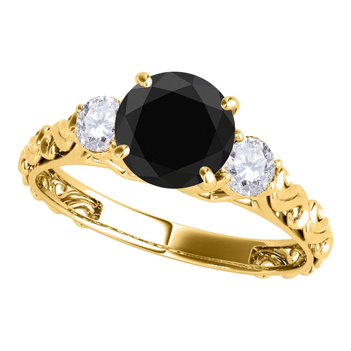 MAULI JEWELS1.05 Carat Natural Black & White Diamond Three Stone In 18K White Rose Yellow Gold Mauli Jewels
