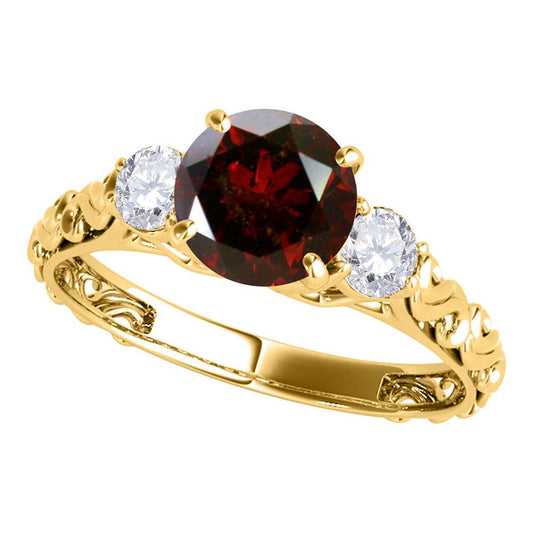 MAULI JEWELS 1.05 Carat Natural Red & White Diamond Three Stone Antique In 18K White Rose Yellow Gold Mauli Jewels