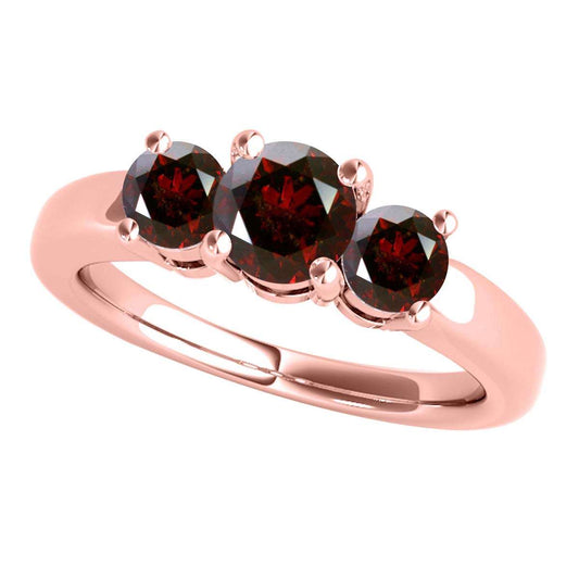 1.00 Carat Red Diamond Three Stone Engagement Rings for Women in 14K Solid Rose White & Yellow Gold Mauli Jewels