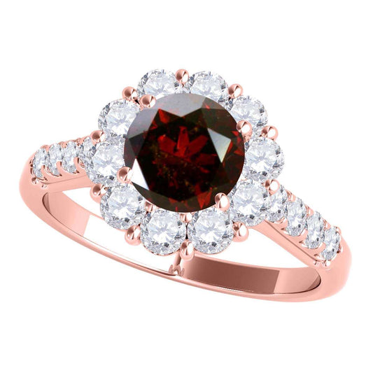 1.50 Carat Halo Red and White Diamond Engagement Ring in 14K Solid Yellow, White, and Rose Gold Mauli Jewels