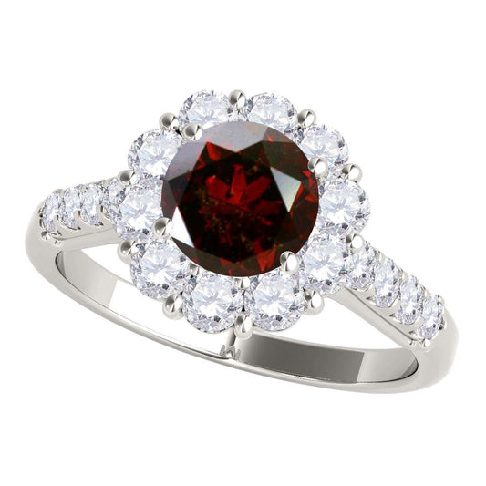 1.50 Carat Halo Red and White Diamond Engagement Ring in 14K Solid Yellow, White, and Rose Gold Mauli Jewels