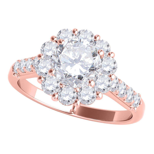 MAULIJEWELS 1.00 Carat Brilliant Cut Halo Natural Diamond Engagement Ring for Women in 14K Rose, White & Yellow Gold Mauli Jewels