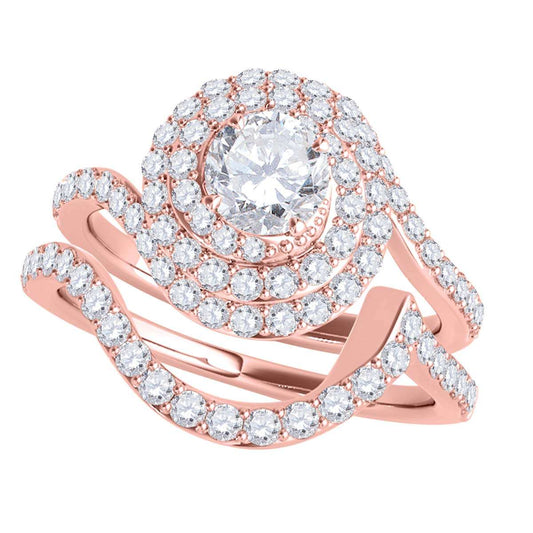 MAULI JEWELS Diamond Bridal Ring Sets For Women 1.50 Carat Natural Diamond Engagement Wedding Ring And Band Set In 14K Rose White Yellow Gold Mauli Jewels