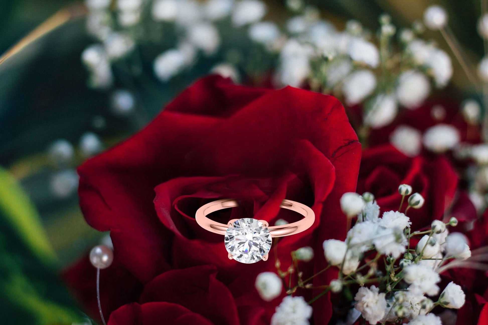MAULI JEWELS 1.50 Carat White Moissanite Brilliant Round Stone Solitaire Engagement Rings In 10K Solid Rose White & Yellow Gold Mauli Jewels