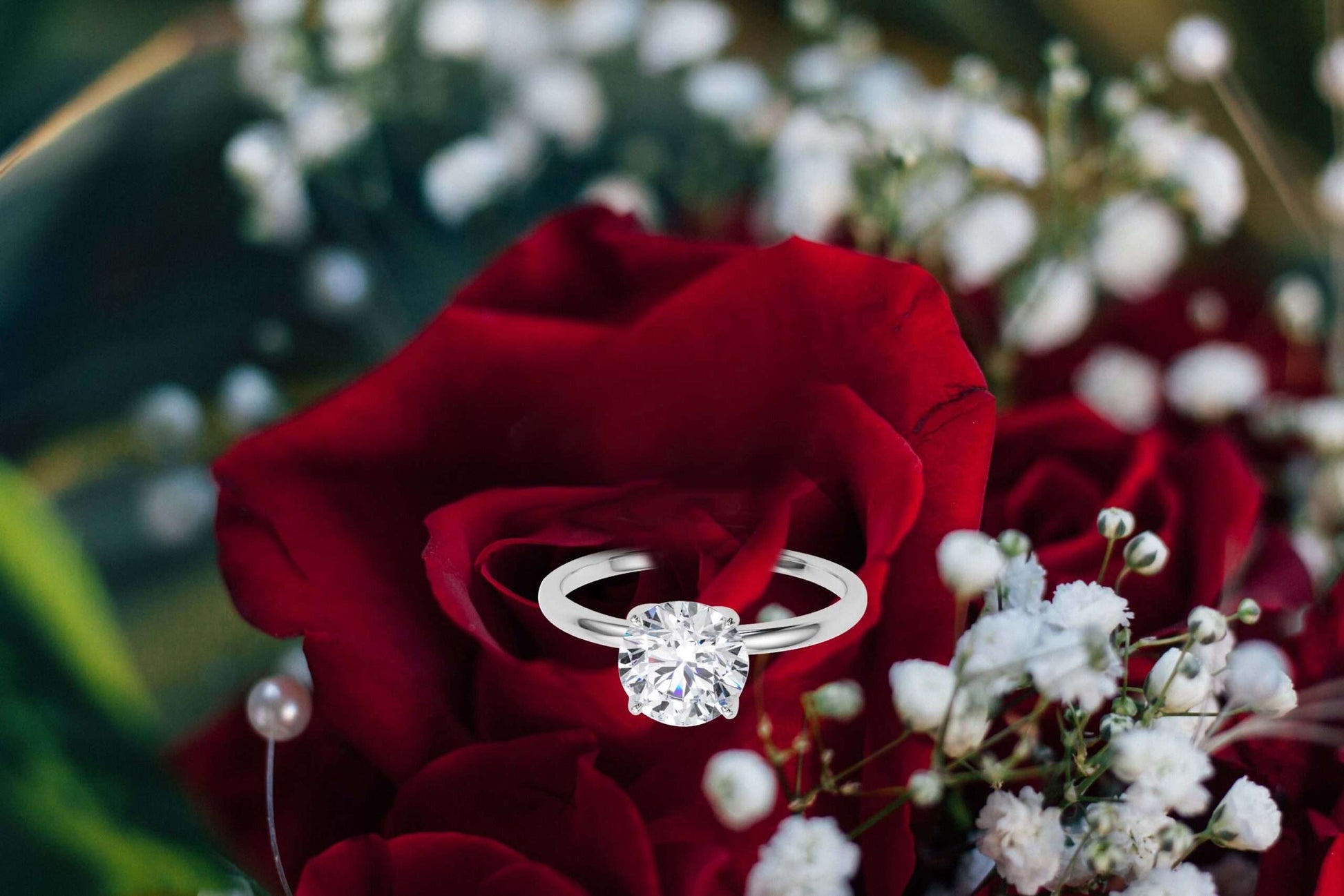MAULI JEWELS 1.50 Carat White Moissanite Brilliant Round Stone Solitaire Engagement Rings In 10K Solid Rose White & Yellow Gold Mauli Jewels