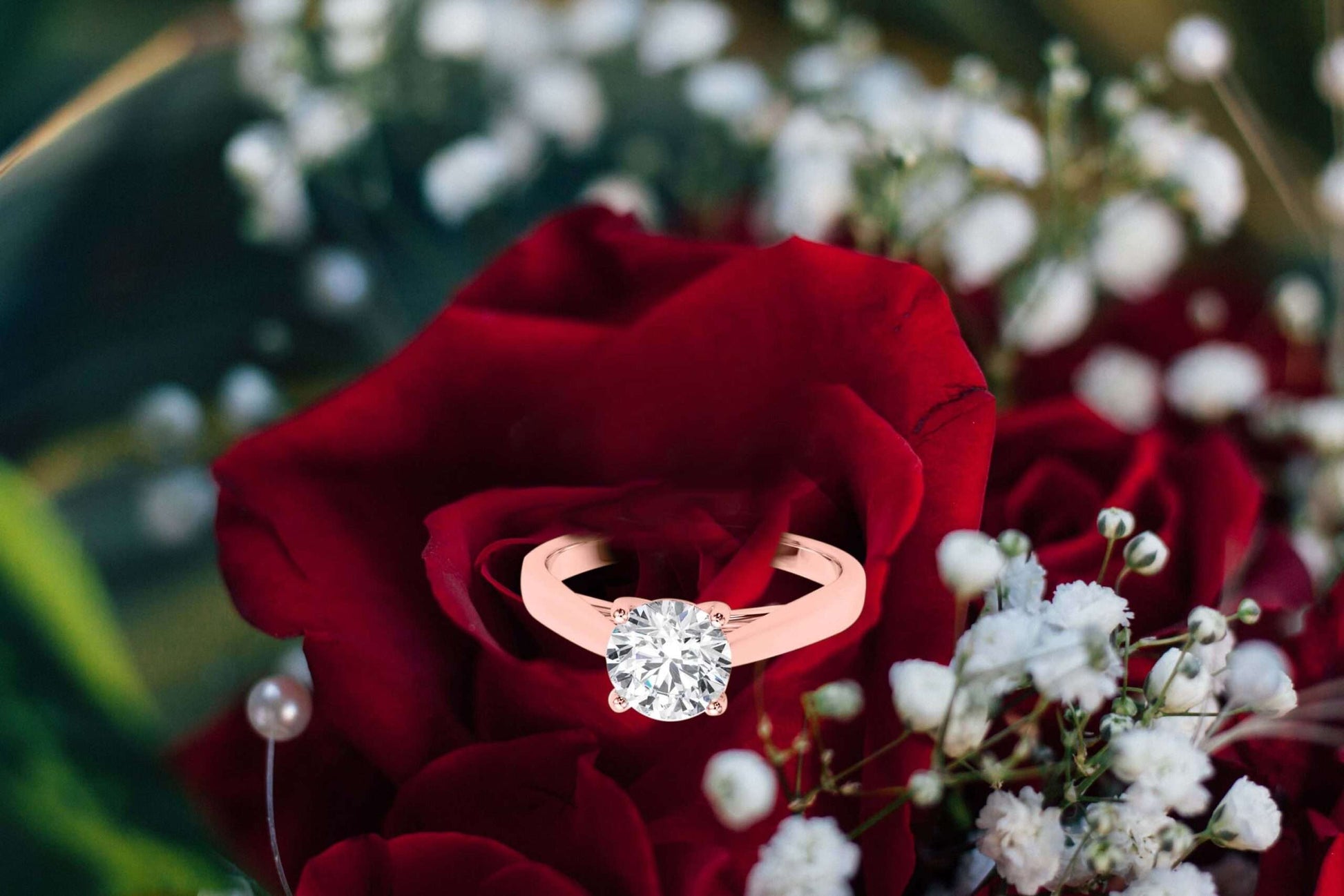 MAULI JEWELS 10K White, Rose & Yellow Gold 1.50 Carat Moissanite Diamond (G-H/ VS1) Engagement Ring Mauli Jewels