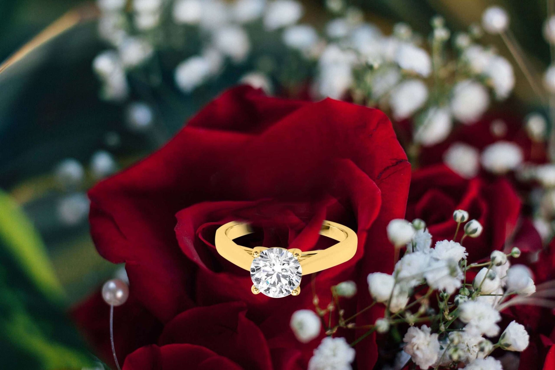 MAULI JEWELS 10K White, Rose & Yellow Gold 1.50 Carat Moissanite Diamond (G-H/ VS1) Engagement Ring Mauli Jewels