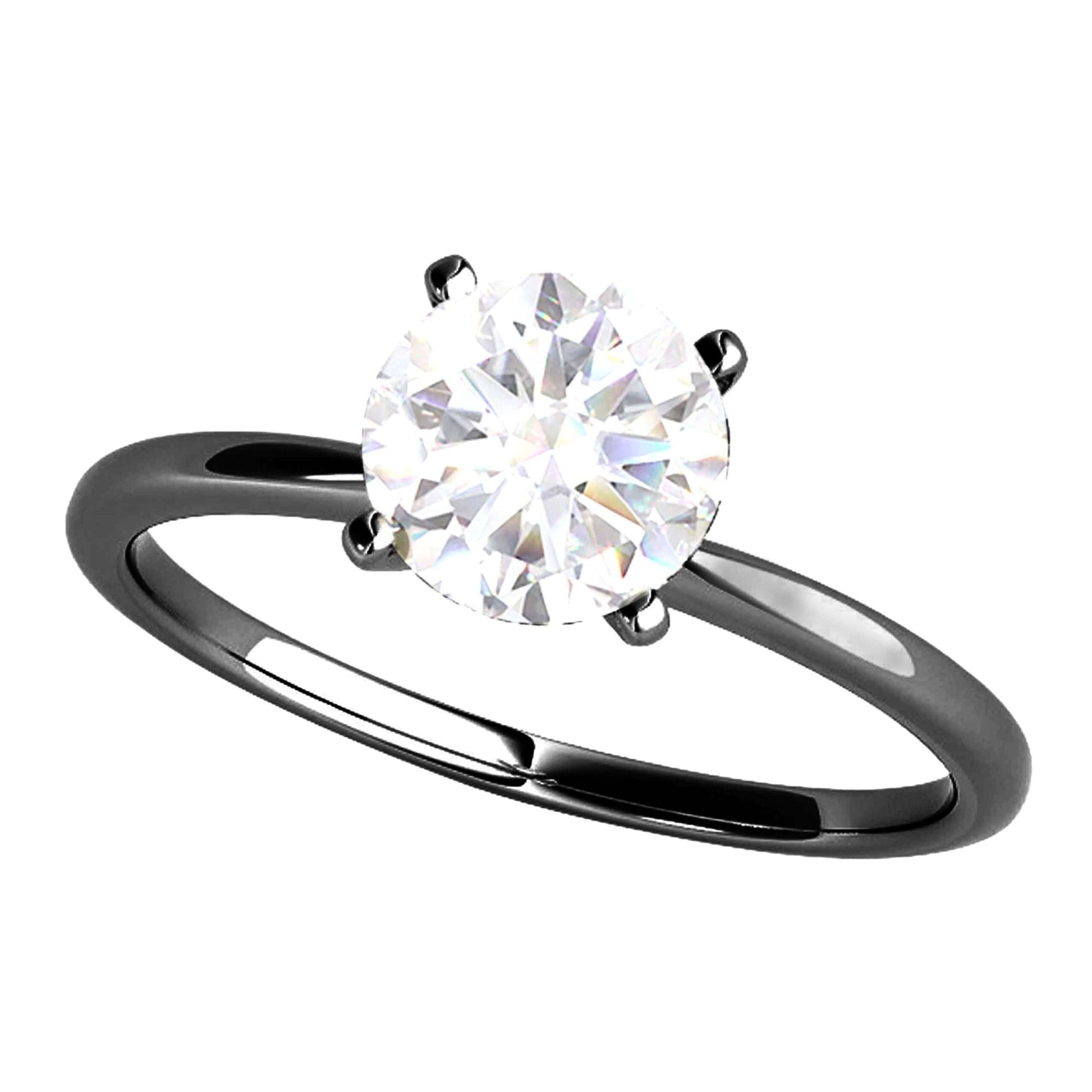 MAULI JEWELS 1.00 Carat Moissanite & Diamond Black Rhodium Plated Solitaire Engagement Ring in 10K Solid White Gold Mauli Jewels
