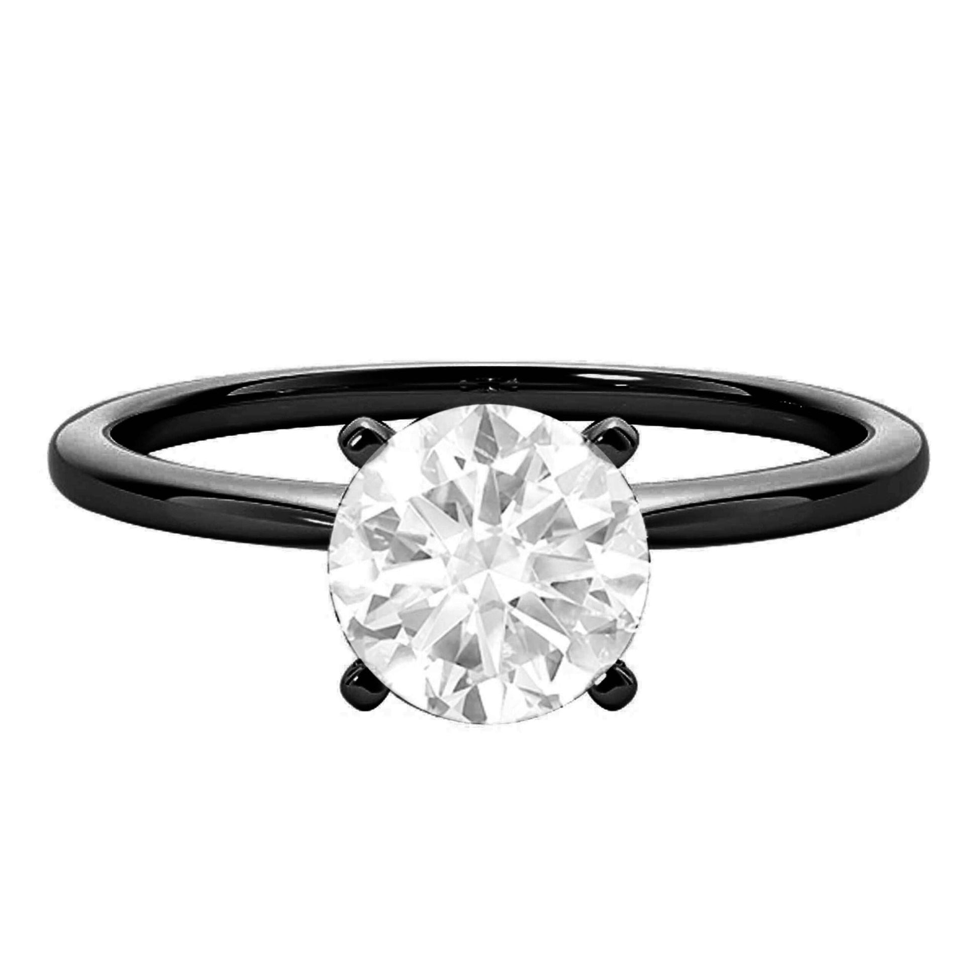 MAULI JEWELS 1.00 Carat Moissanite & Diamond Black Rhodium Plated Solitaire Engagement Ring in 10K Solid White Gold Mauli Jewels