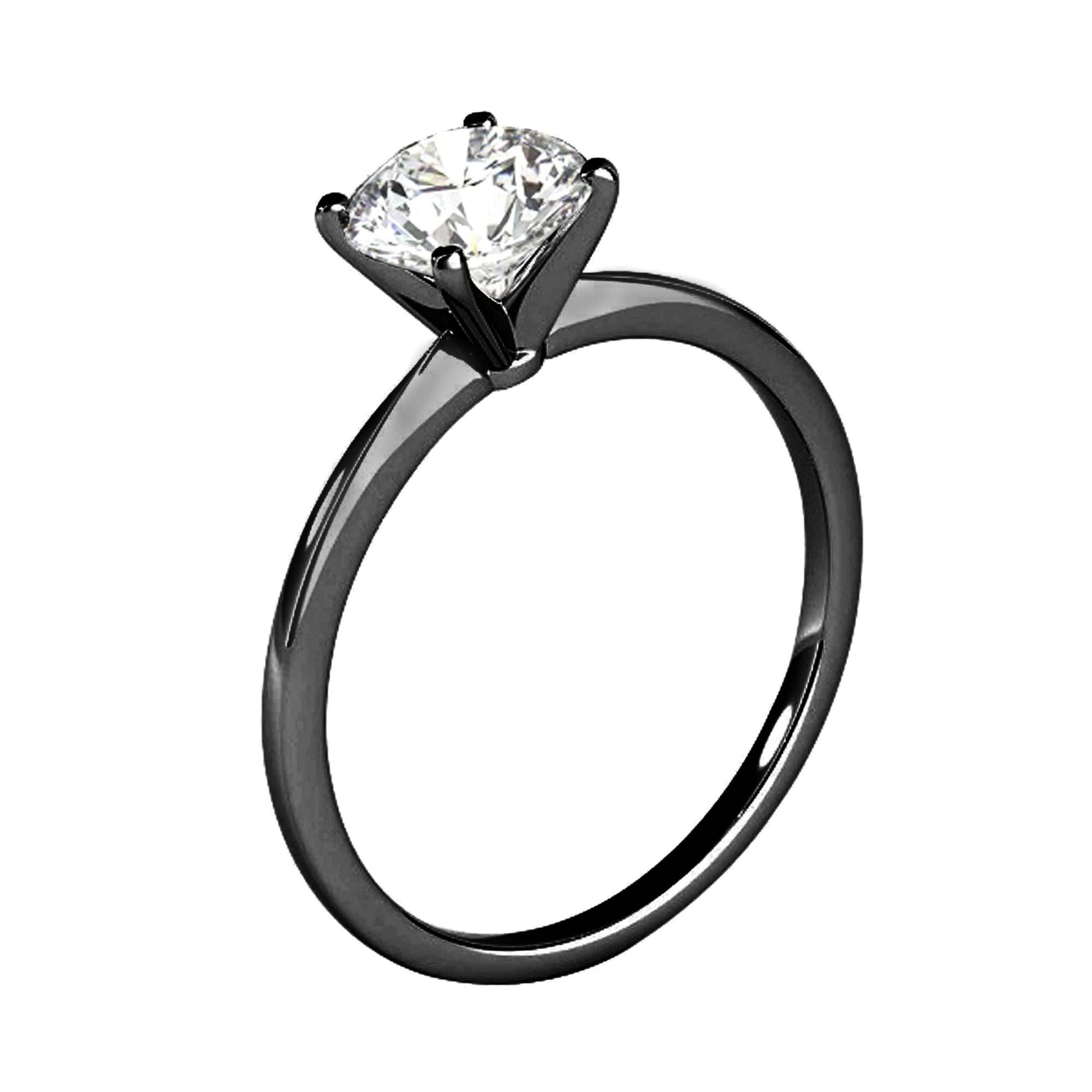 MAULI JEWELS 1.00 Carat Moissanite & Diamond Black Rhodium Plated Solitaire Engagement Ring in 10K Solid White Gold Mauli Jewels