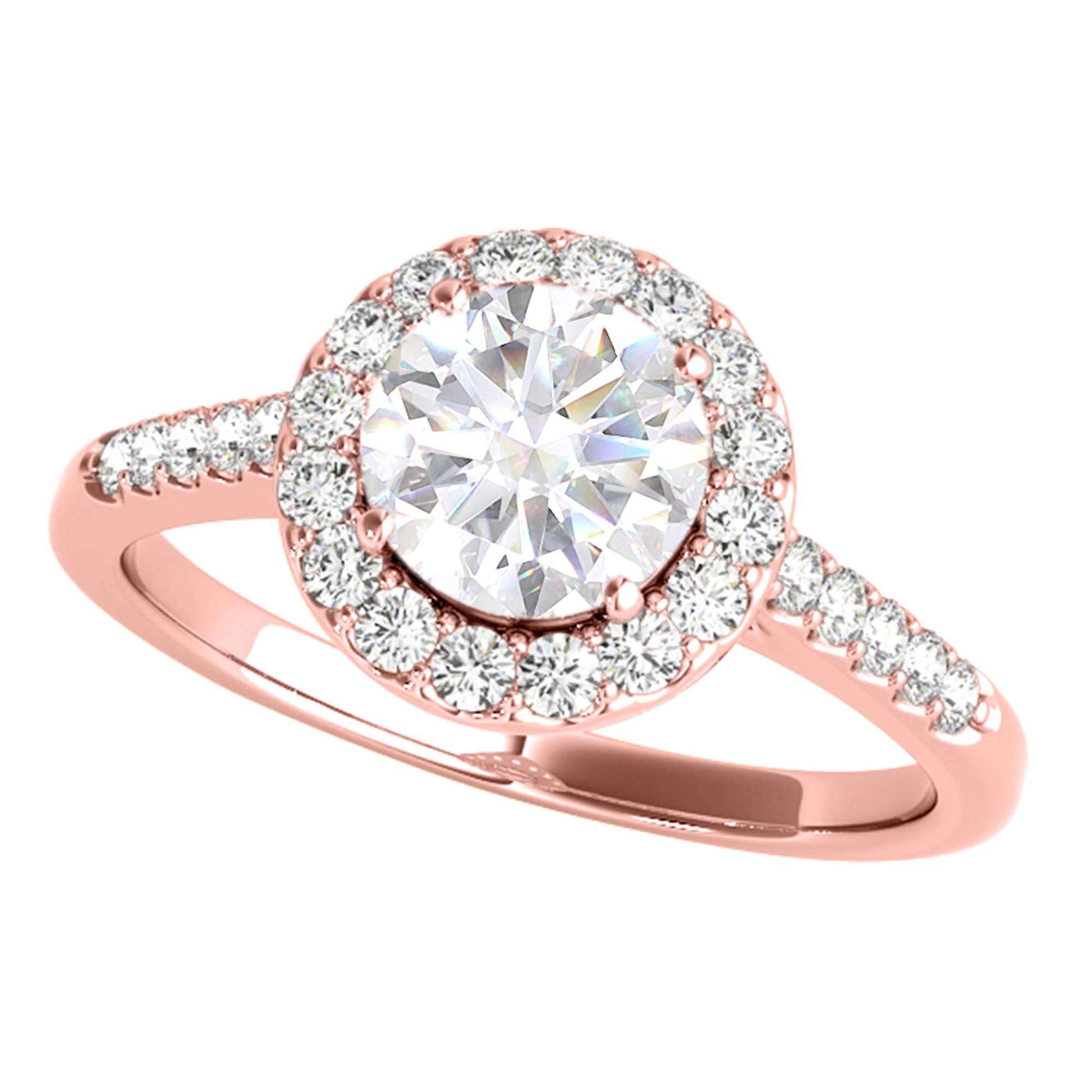MAULI JEWELS 1.40 Carat Halo Moissanite Brilliant Cut Diamond Engagement Ring In 10K Solid Rose/White & Yellow Gold | Mauli Jewels