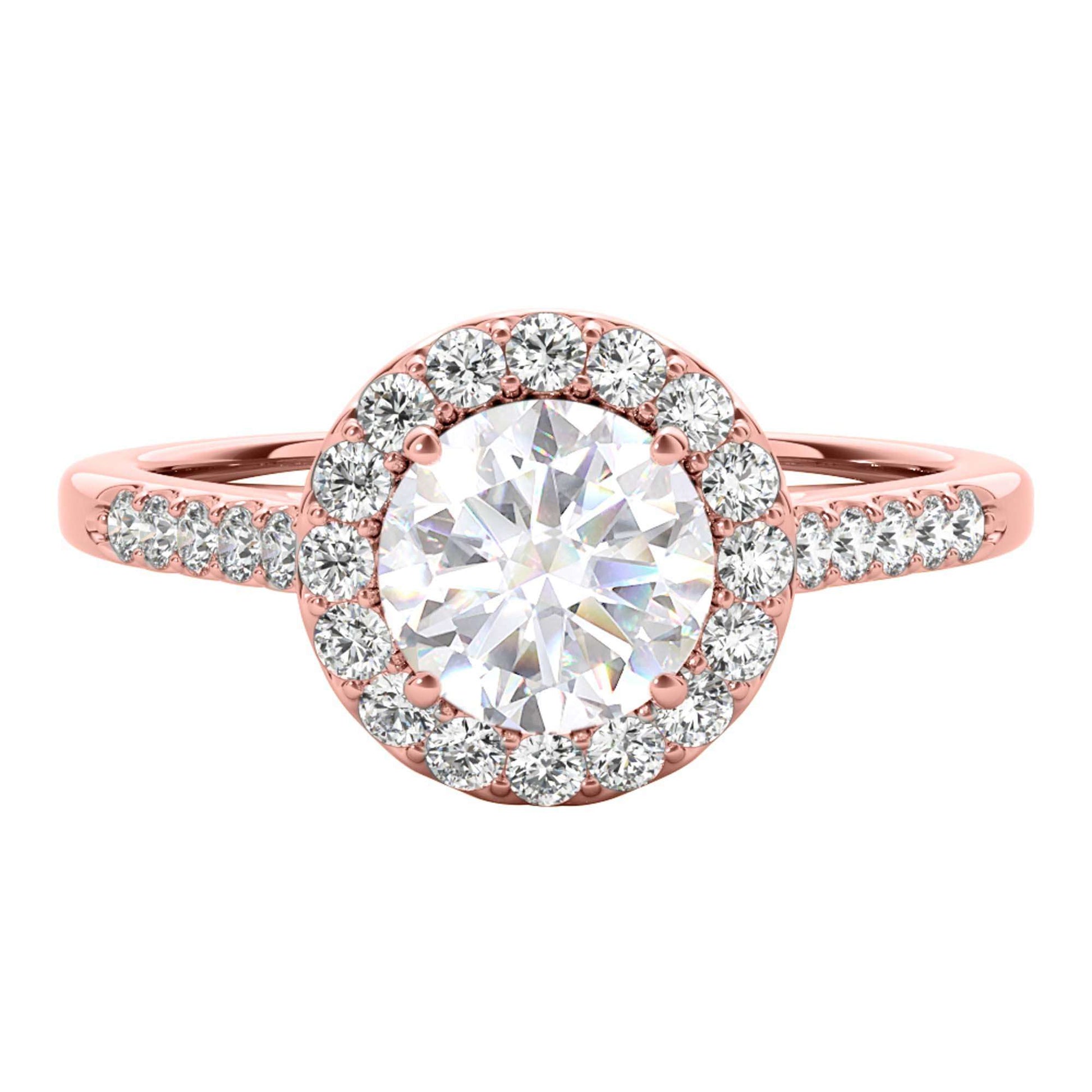 MAULI JEWELS 1.40 Carat Halo Moissanite Brilliant Cut Diamond Engagement Ring In 10K Solid Rose/White & Yellow Gold | Mauli Jewels