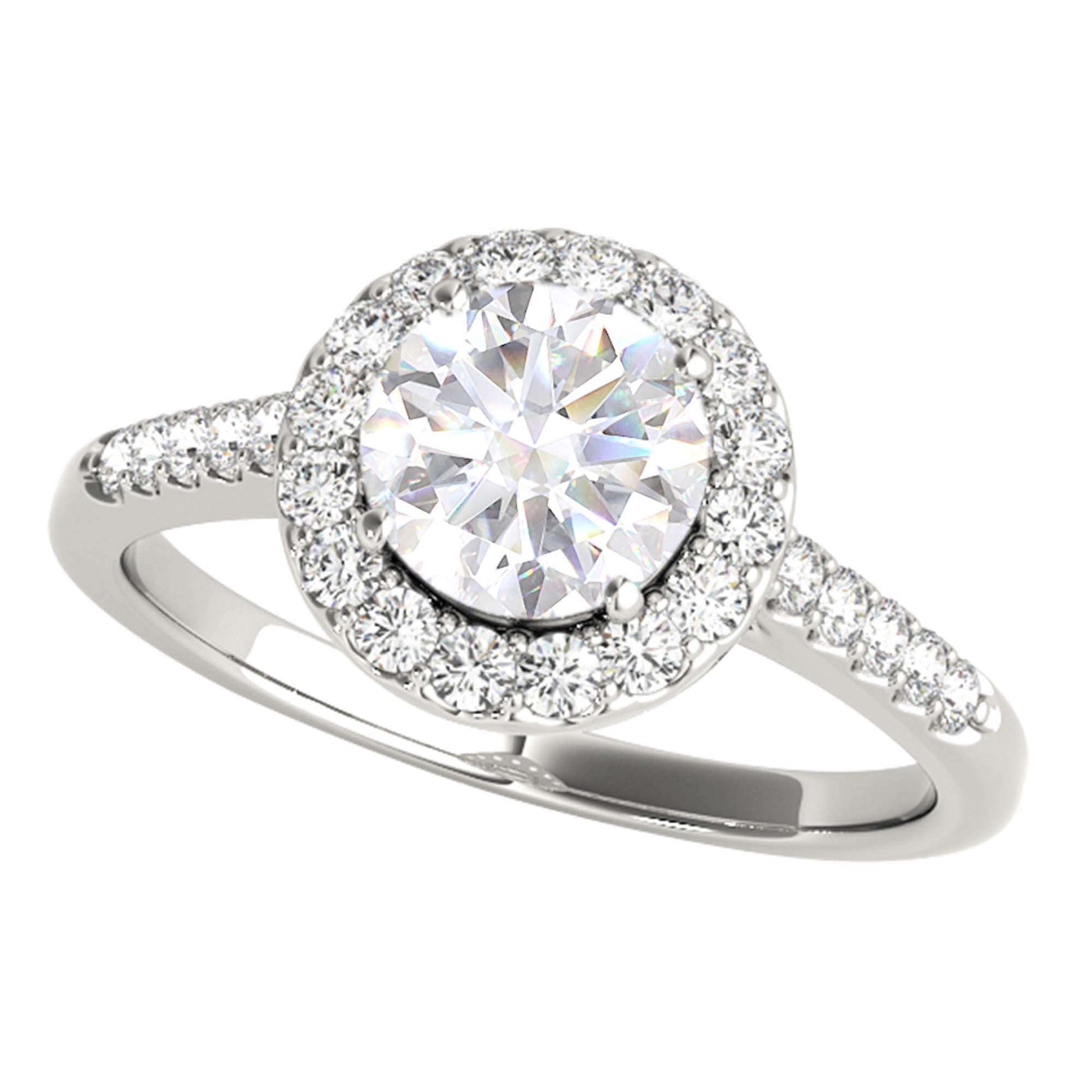 MAULI JEWELS 1.40 Carat Halo Moissanite Brilliant Cut Diamond Engagement Ring In 10K Solid Rose/White & Yellow Gold | Mauli Jewels