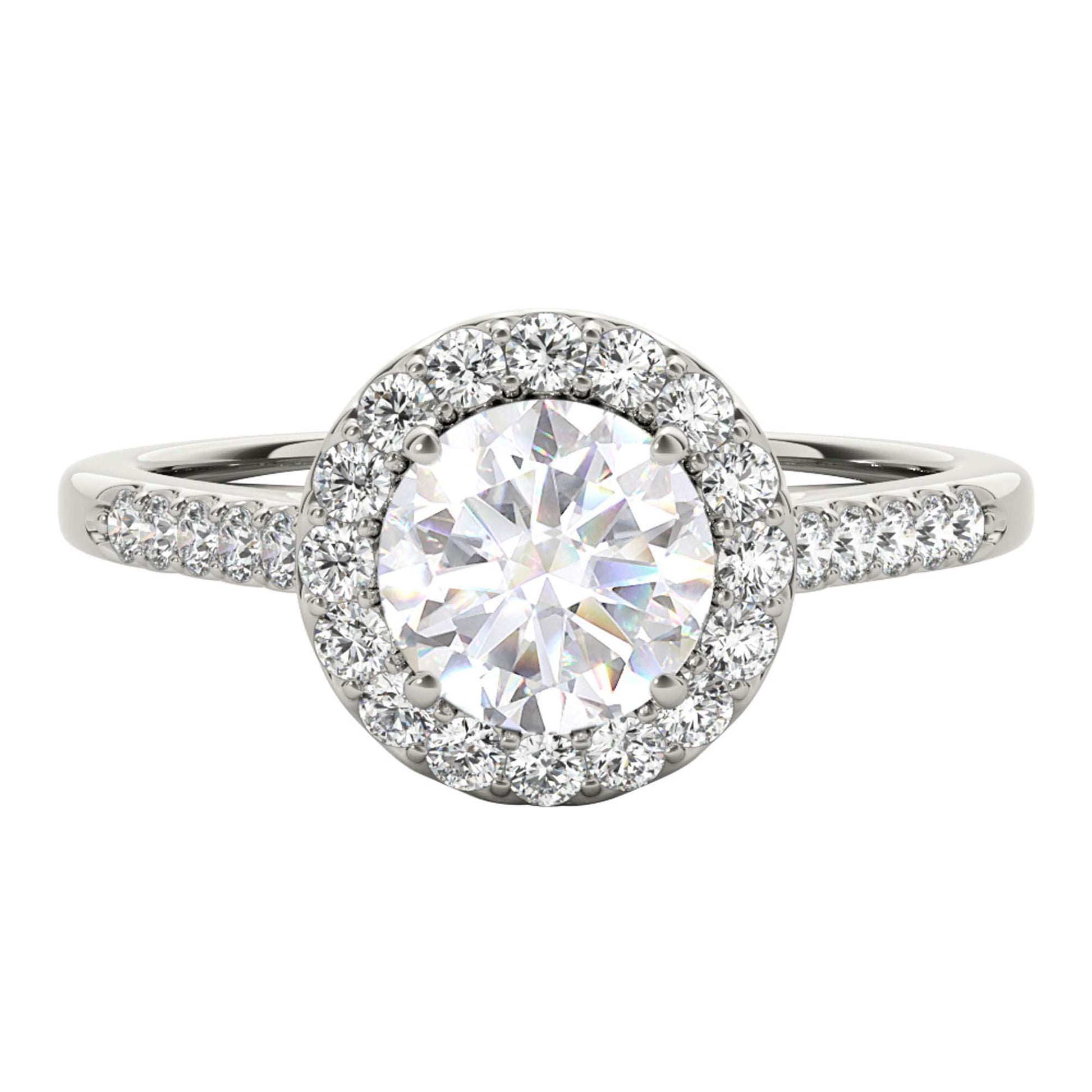 MAULI JEWELS 1.40 Carat Halo Moissanite Brilliant Cut Diamond Engagement Ring In 10K Solid Rose/White & Yellow Gold | Mauli Jewels