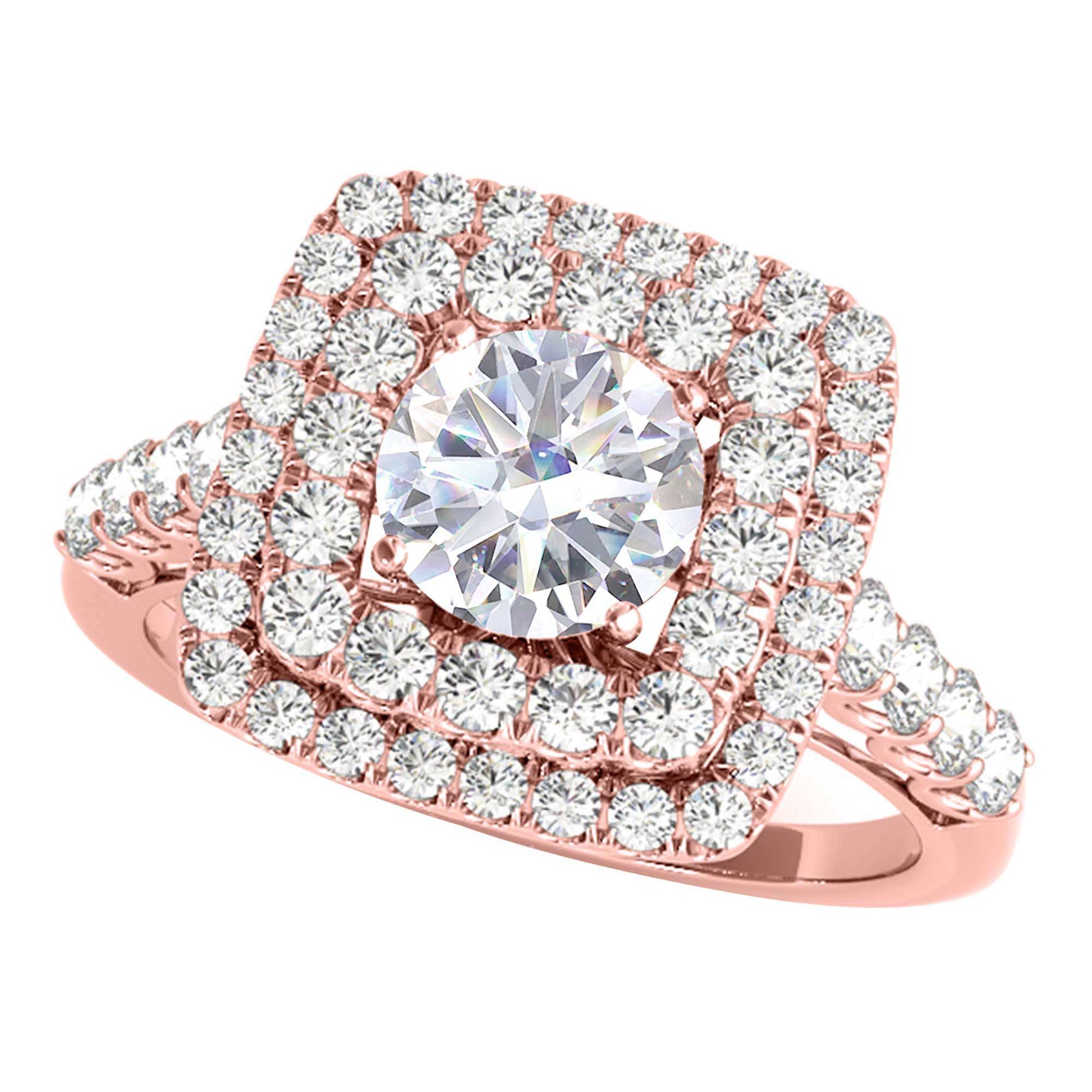 MAULI JEWELS 2.00 Carat Halo Moissanite Diamond Engagement Ring In 14K Solid Rose White & Yellow Gold | Mauli Jewels