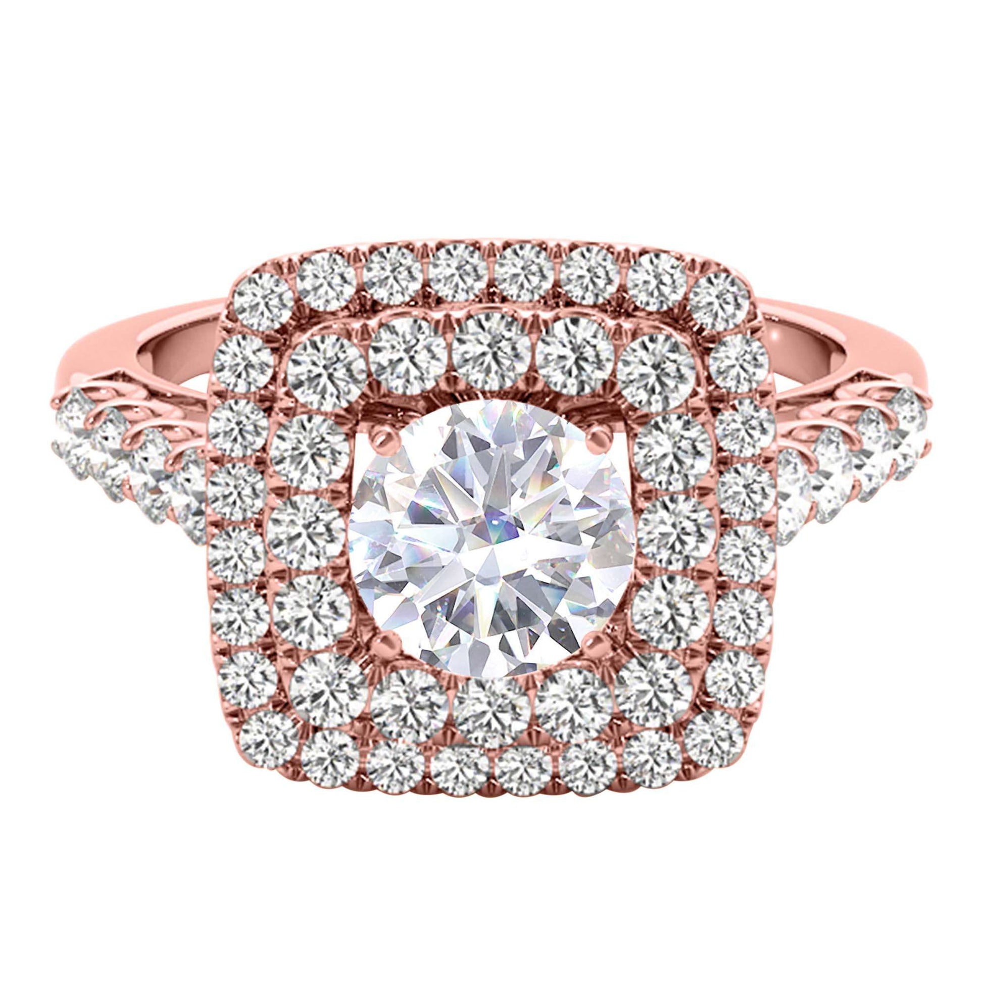 MAULI JEWELS 2.00 Carat Halo Moissanite Diamond Engagement Ring In 14K Solid Rose White & Yellow Gold | Mauli Jewels