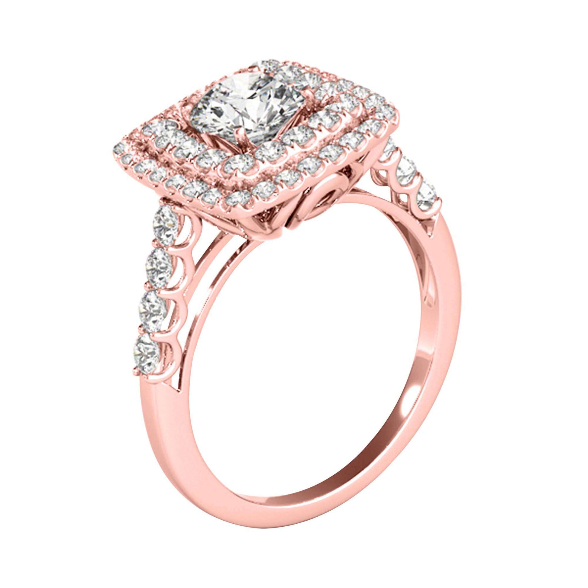 MAULI JEWELS 2.00 Carat Halo Moissanite Diamond Engagement Ring In 14K Solid Rose White & Yellow Gold | Mauli Jewels