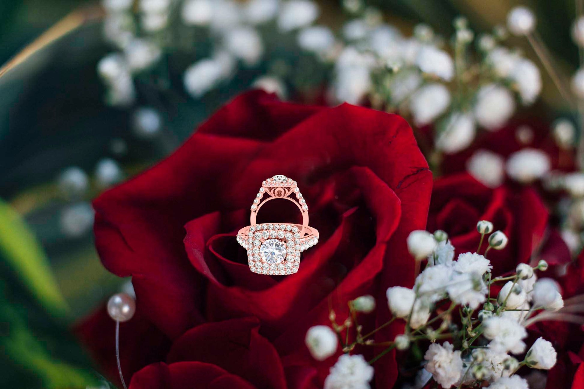 MAULI JEWELS 2.00 Carat Halo Moissanite Diamond Engagement Ring In 14K Solid Rose White & Yellow Gold | Mauli Jewels