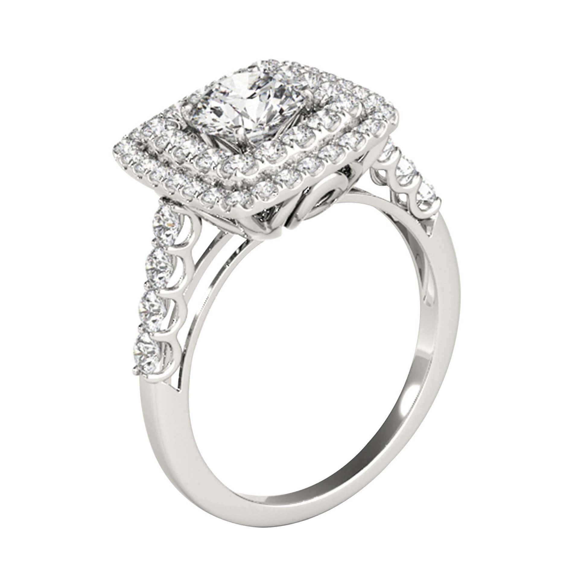 MAULI JEWELS 2.00 Carat Halo Moissanite Diamond Engagement Ring In 14K Solid Rose White & Yellow Gold | Mauli Jewels