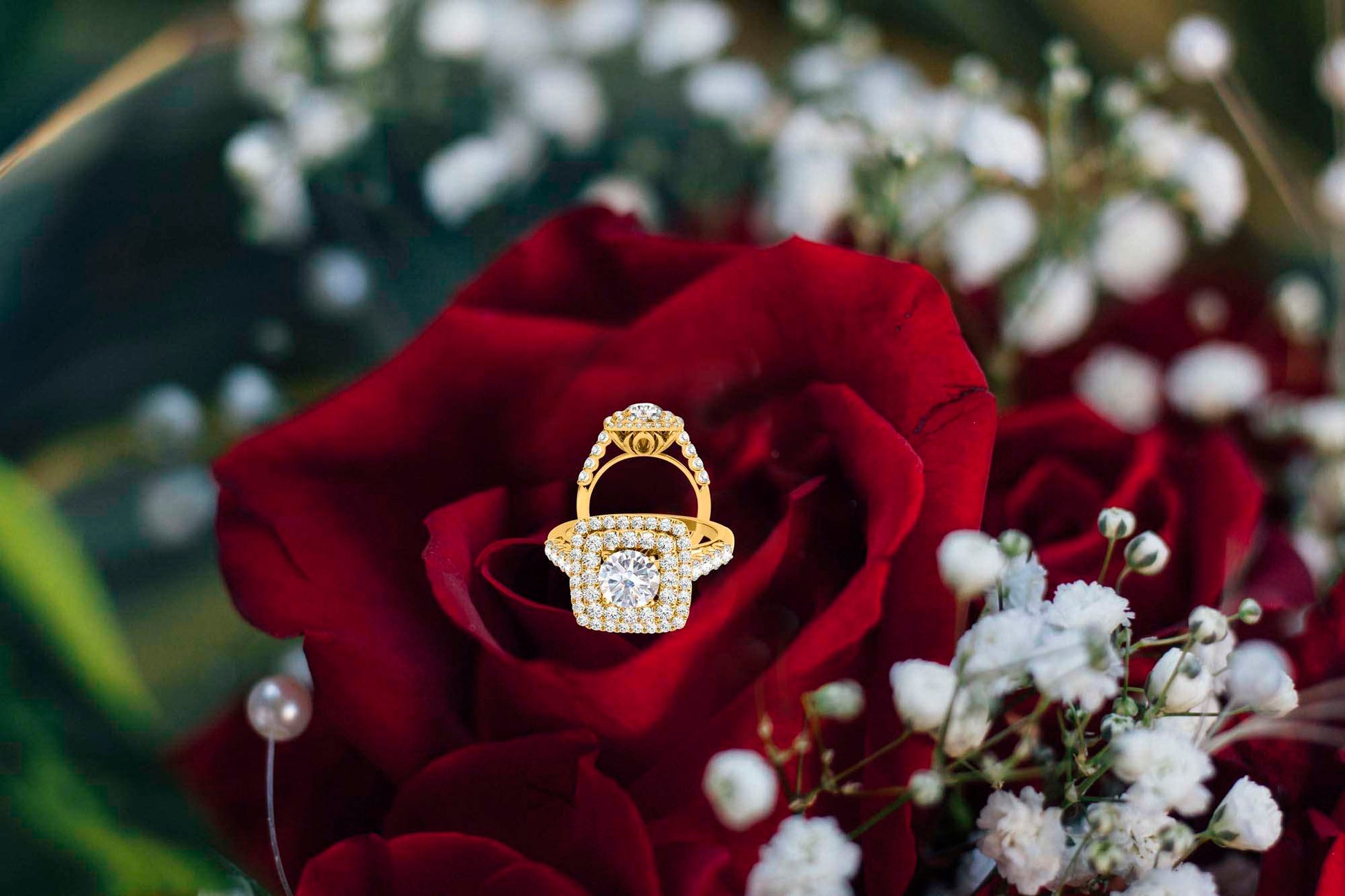 MAULI JEWELS 2.00 Carat Halo Moissanite Diamond Engagement Ring In 14K Solid Rose White & Yellow Gold | Mauli Jewels