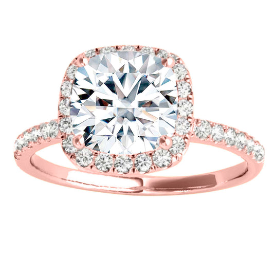 1.75 Carat Halo Moissanite & Natural Diamond Engagement Ring in 14K Solid Rose, White & Yellow Gold Mauli Jewels