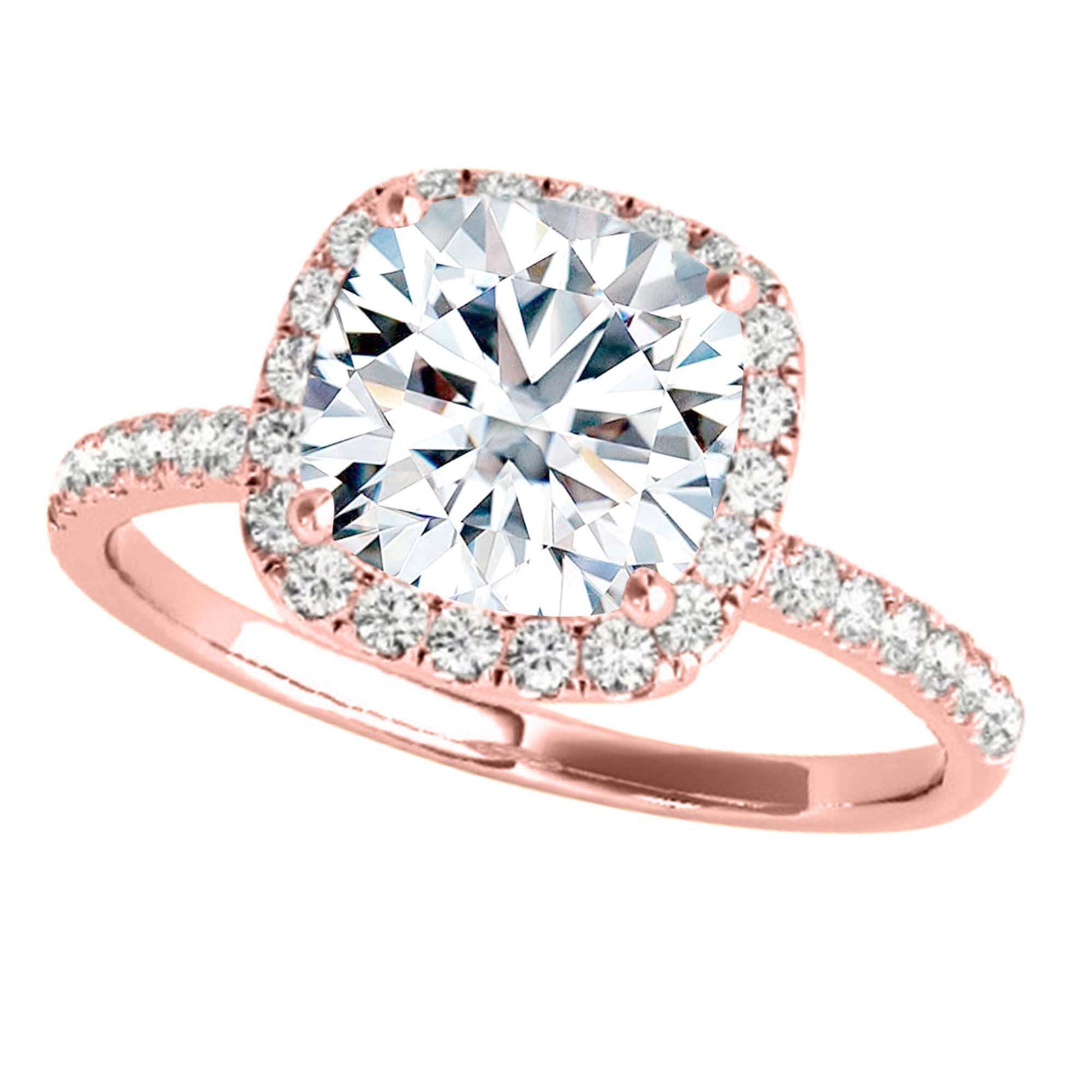1.75 Carat Halo Moissanite & Natural Diamond Engagement Ring in 14K Solid Rose, White & Yellow Gold Mauli Jewels