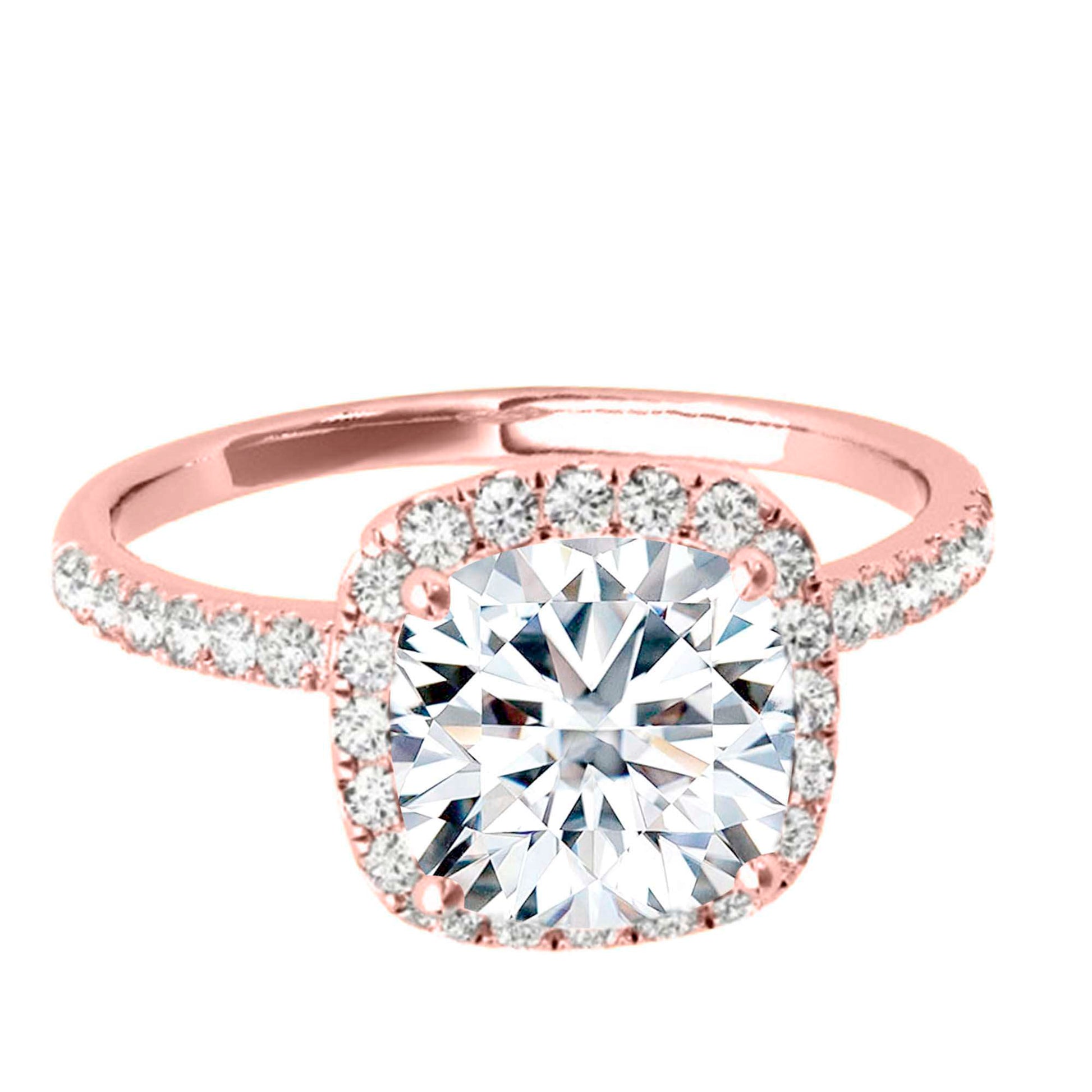 1.75 Carat Halo Moissanite & Natural Diamond Engagement Ring in 14K Solid Rose, White & Yellow Gold Mauli Jewels