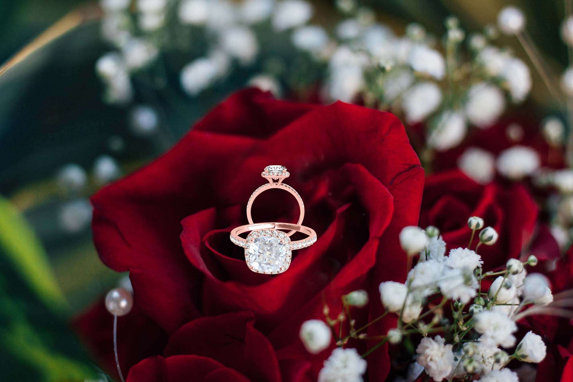 1.75 Carat Halo Moissanite & Natural Diamond Engagement Ring in 14K Solid Rose, White & Yellow Gold Mauli Jewels
