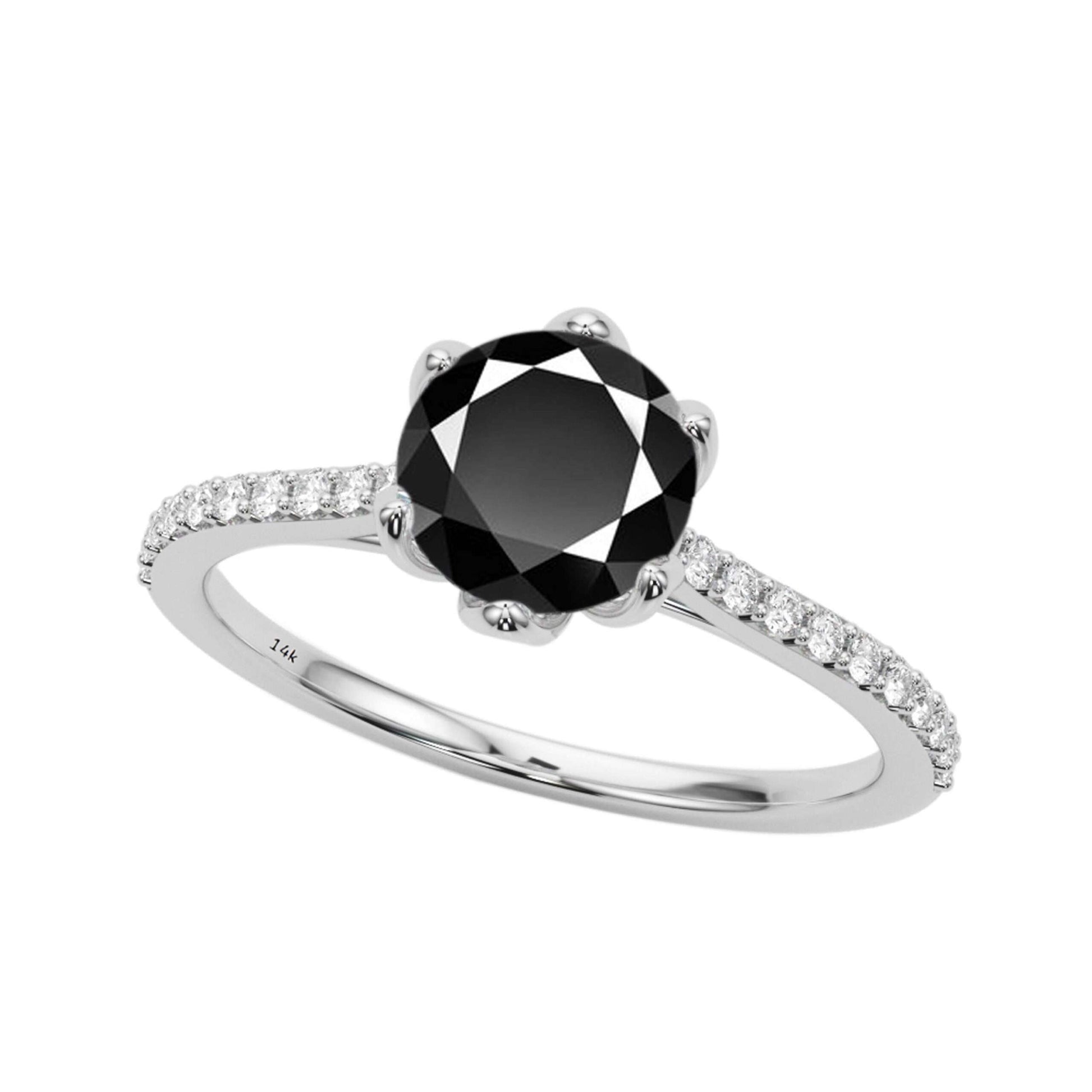 1.25 Carat Natural Black & White Diamonds Engagement Ring in 14K Solid Rose White & Yellow Gold Mauli Jewels