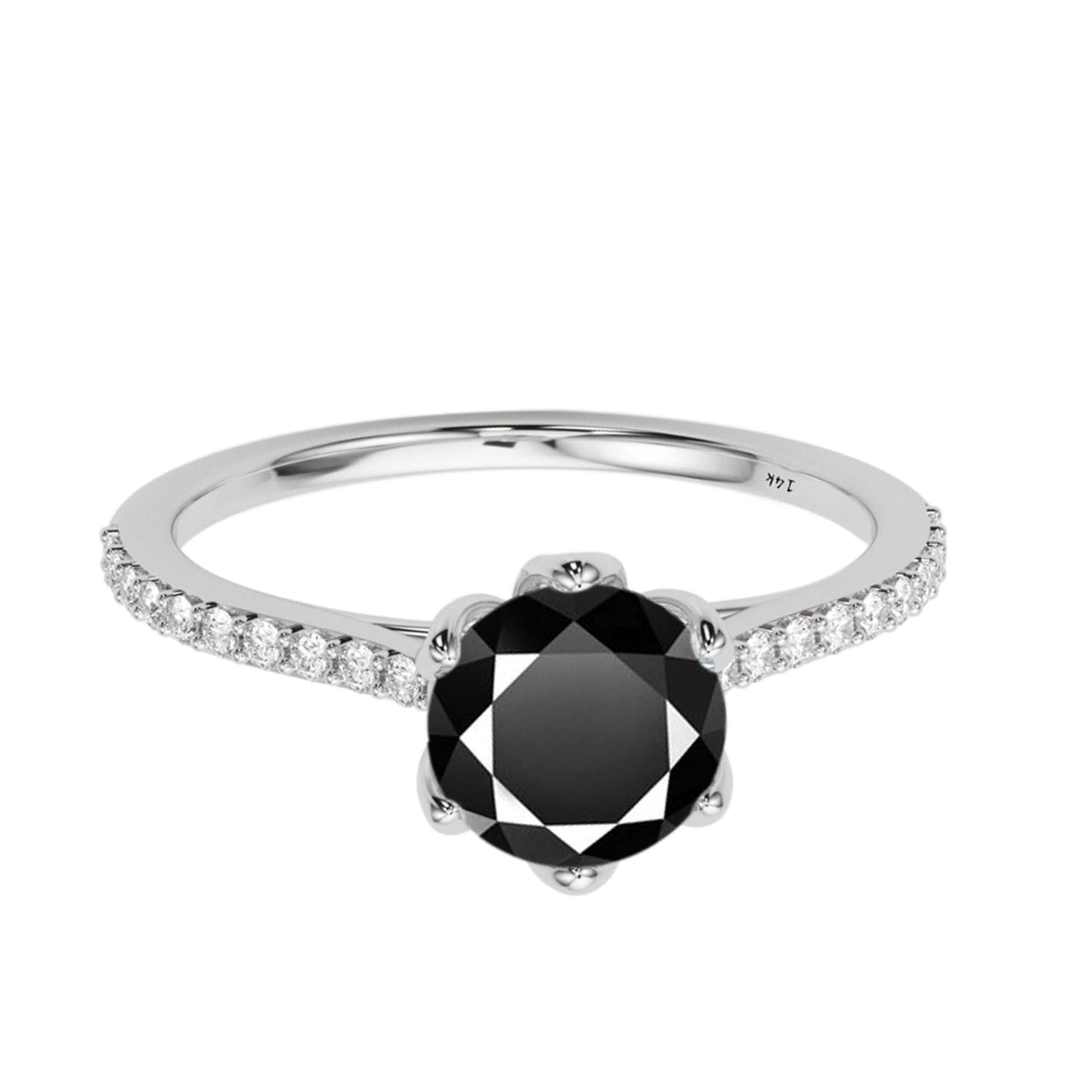 1.25 Carat Natural Black & White Diamonds Engagement Ring in 14K Solid Rose White & Yellow Gold Mauli Jewels