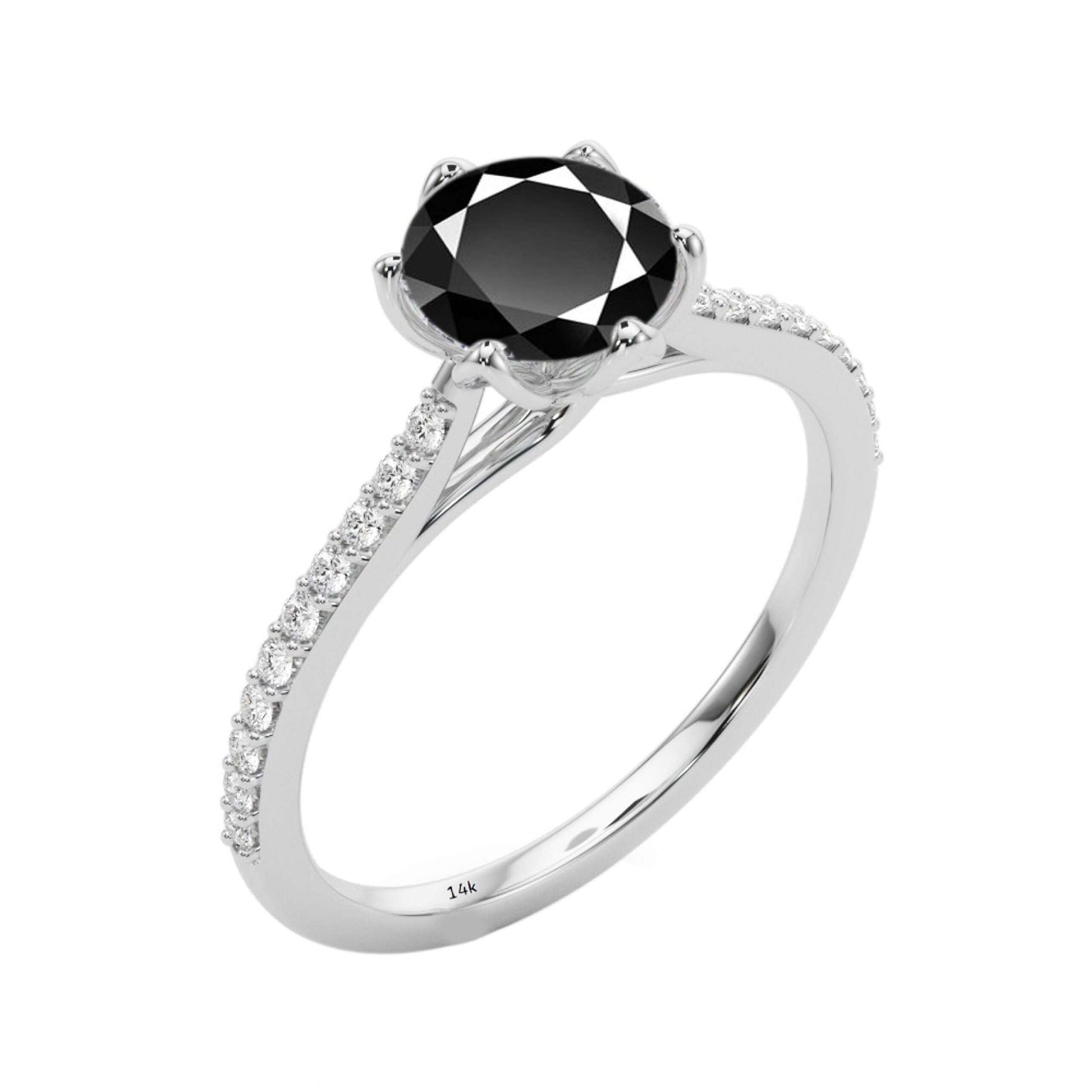 1.25 Carat Natural Black & White Diamonds Engagement Ring in 14K Solid Rose White & Yellow Gold Mauli Jewels