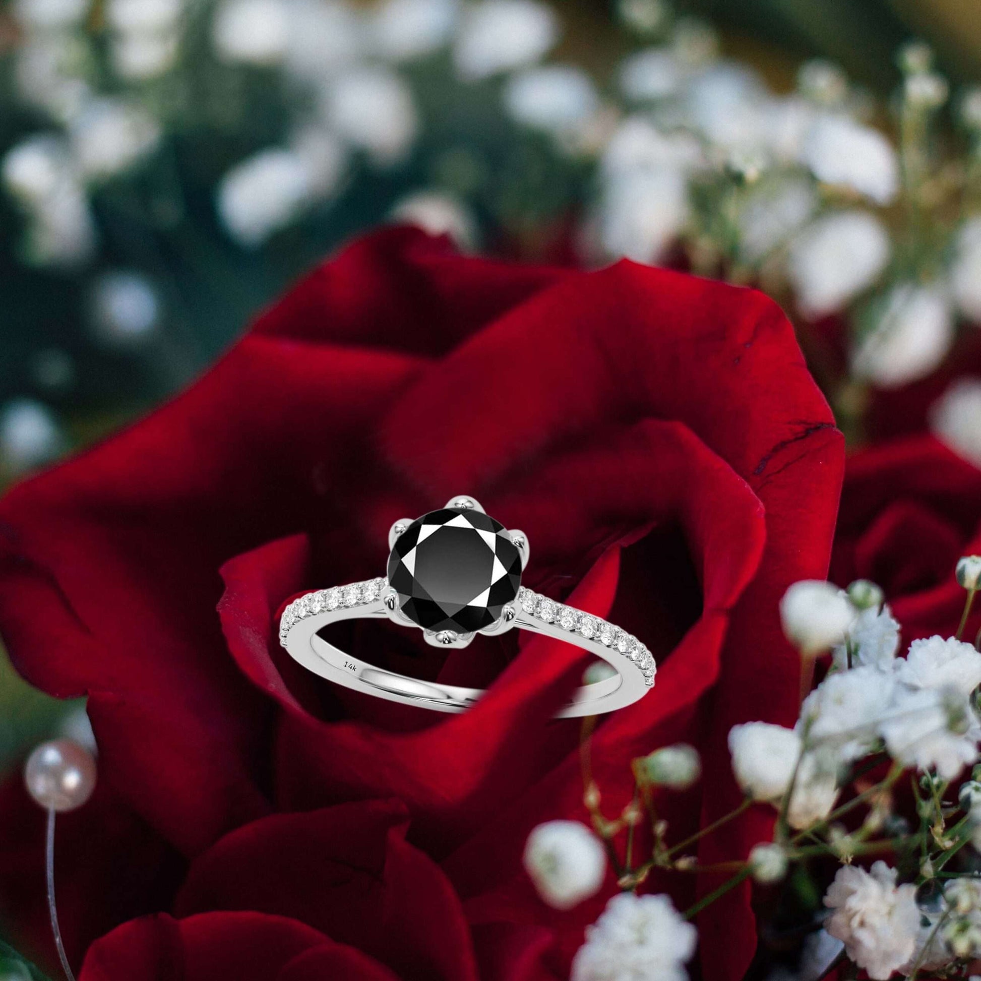 1.25 Carat Natural Black & White Diamonds Engagement Ring in 14K Solid Rose White & Yellow Gold Mauli Jewels