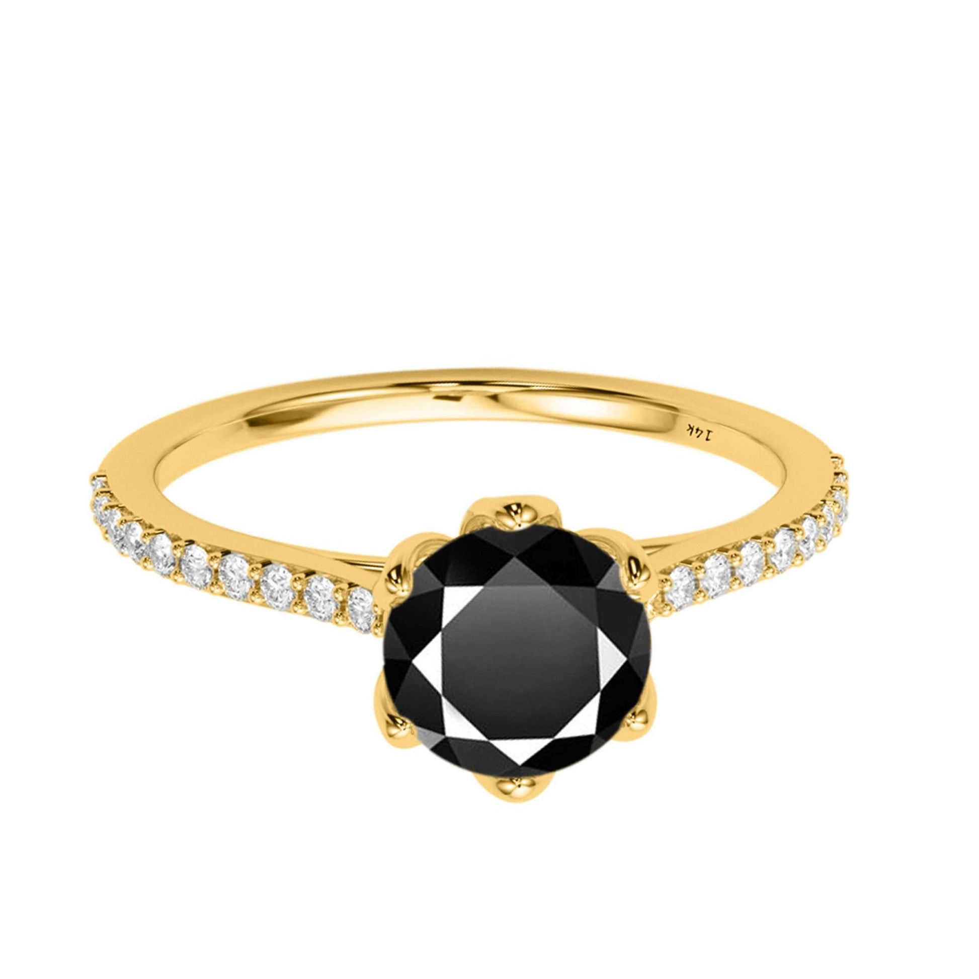1.25 Carat Natural Black & White Diamonds Engagement Ring in 14K Solid Rose White & Yellow Gold Mauli Jewels