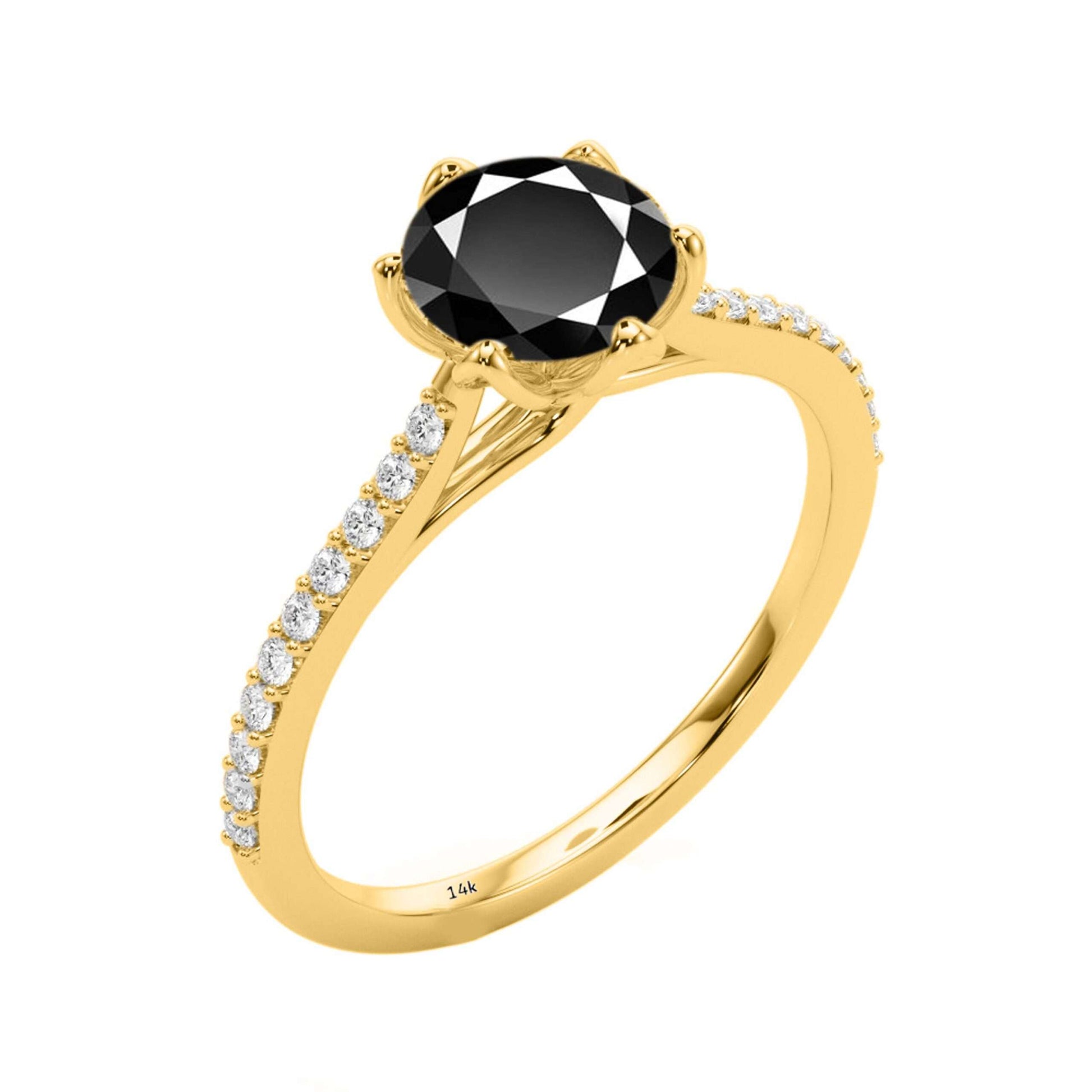 1.25 Carat Natural Black & White Diamonds Engagement Ring in 14K Solid Rose White & Yellow Gold Mauli Jewels