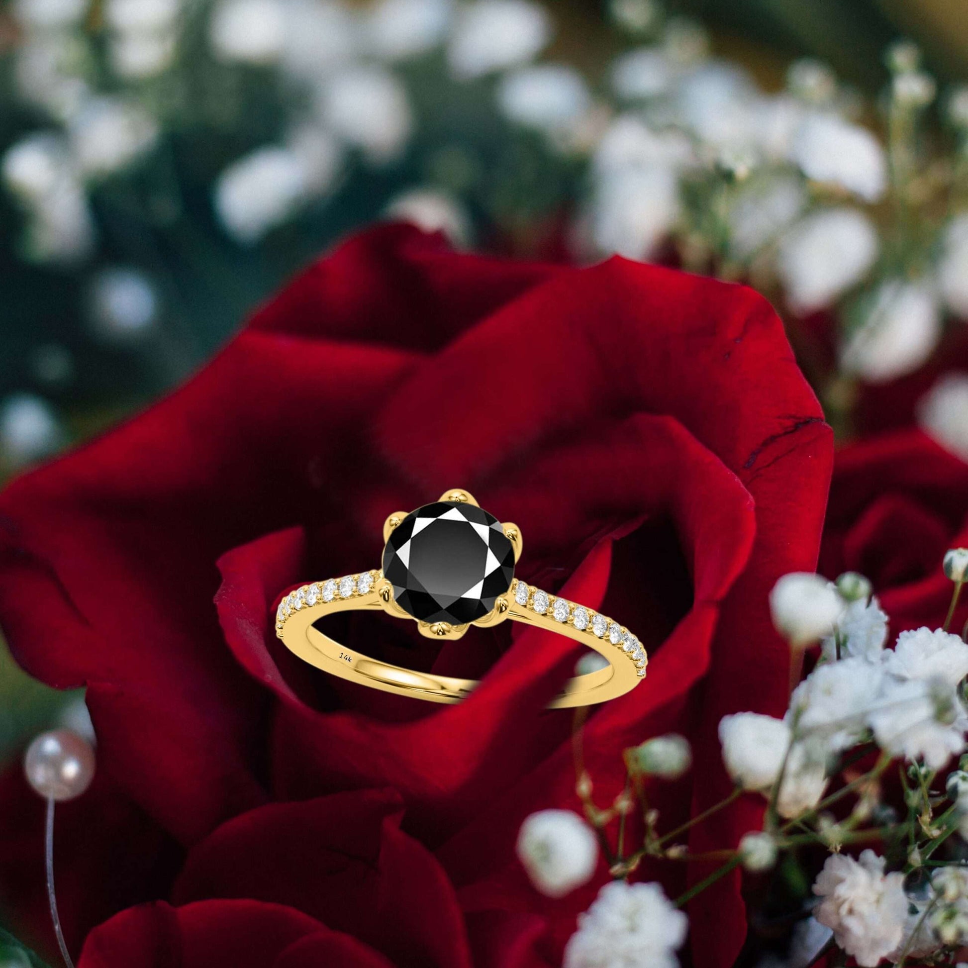 1.25 Carat Natural Black & White Diamonds Engagement Ring in 14K Solid Rose White & Yellow Gold Mauli Jewels