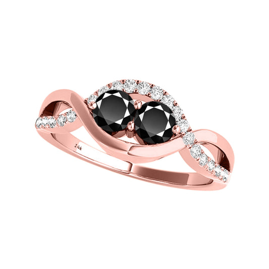 MAULI JEWELS 1.25 Carat Two-Stone Black & White Diamond Engagement Ring in 14K Solid Rose, White, or Yellow Gold Mauli Jewels
