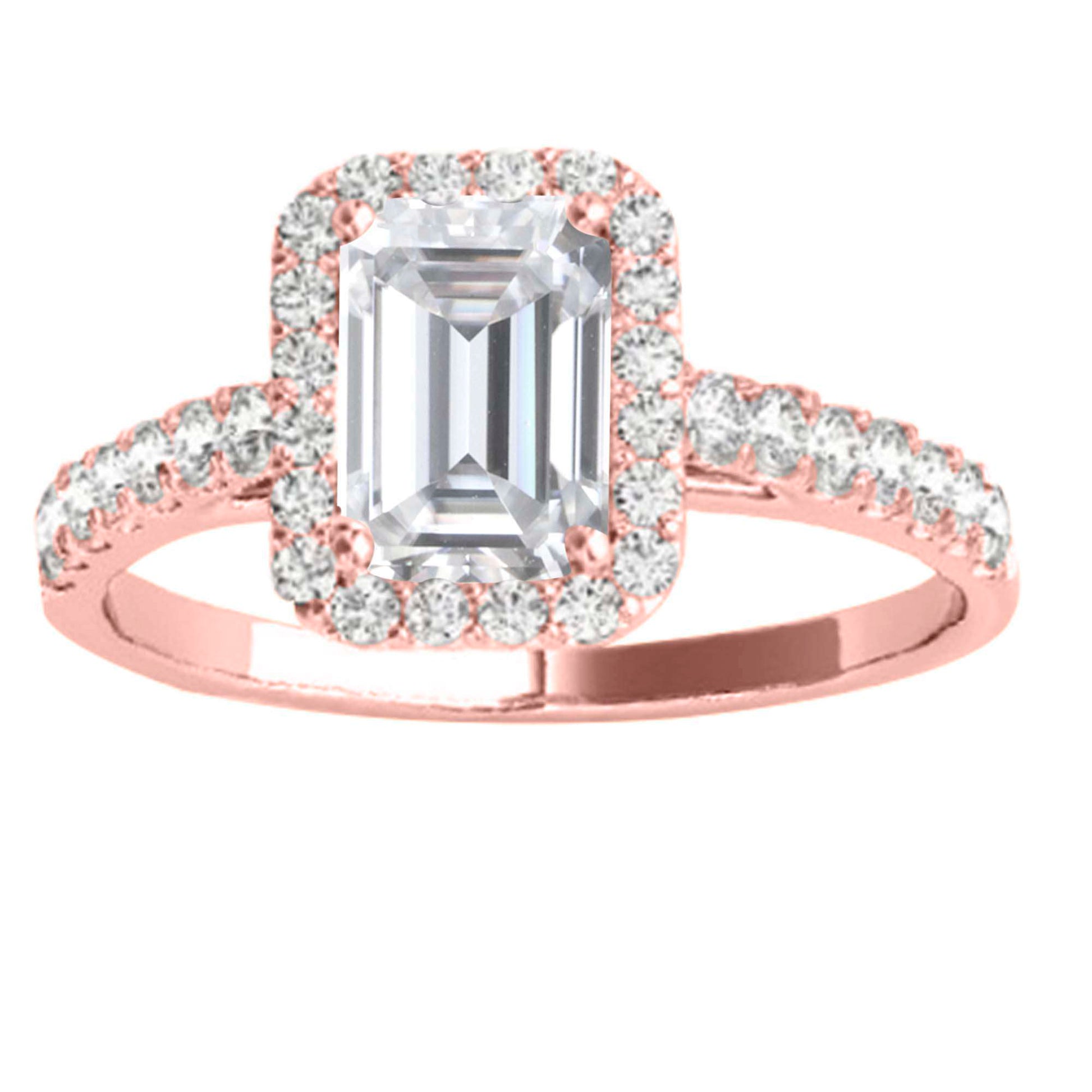 2.25 Carat Emerald Cut Moissanite & Diamond Halo Engagement Ring in 10K Rose, White, or Yellow Gold | Mauli Jewels Mauli Jewels