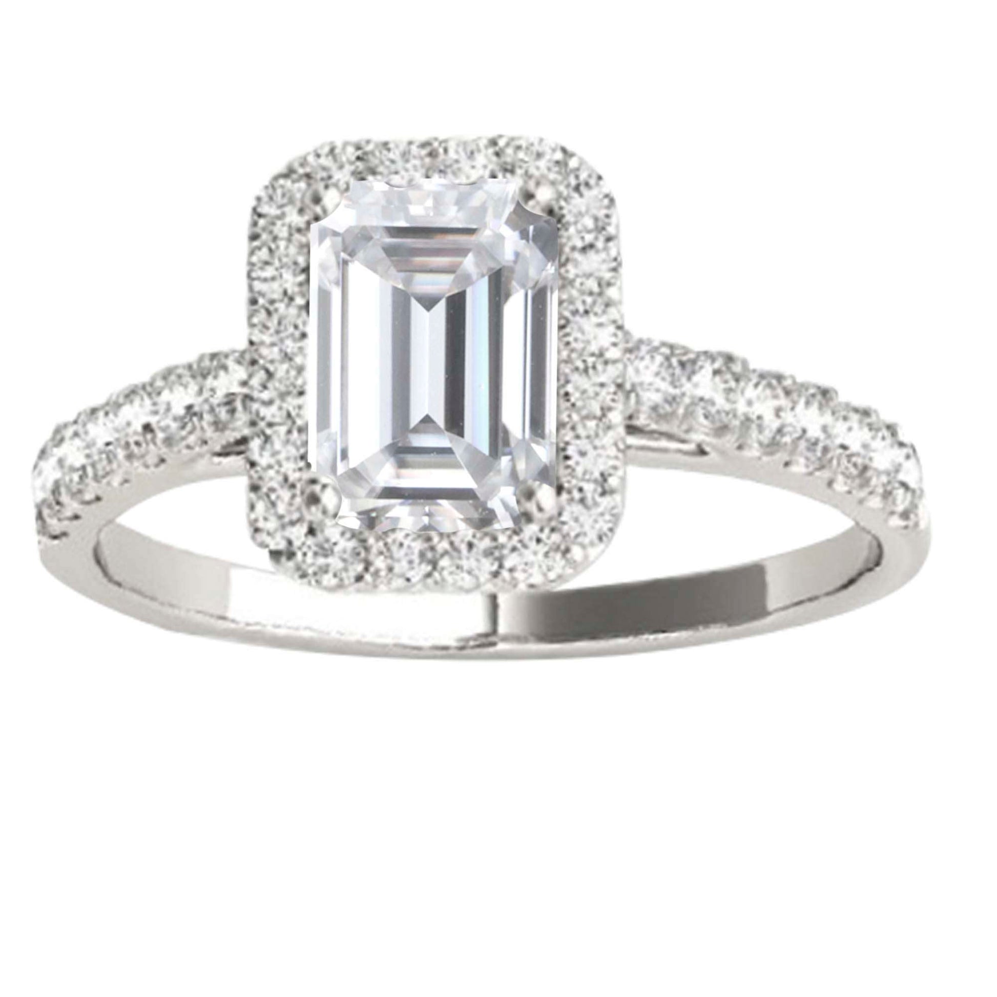 2.25 Carat Emerald Cut Moissanite & Diamond Halo Engagement Ring in 10K Rose, White, or Yellow Gold | Mauli Jewels Mauli Jewels
